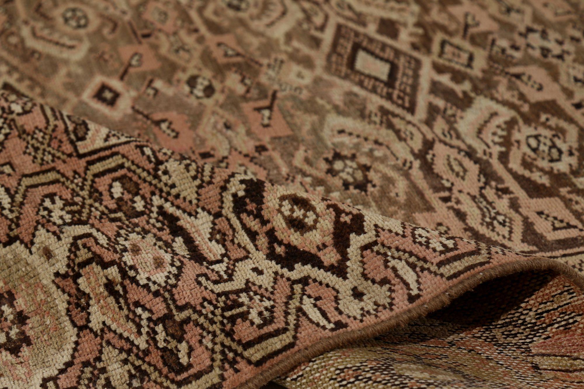 20ième siècle Tapis de sol Malayer - Laine Brown Ivoire Rose Taupe - 97791 en vente