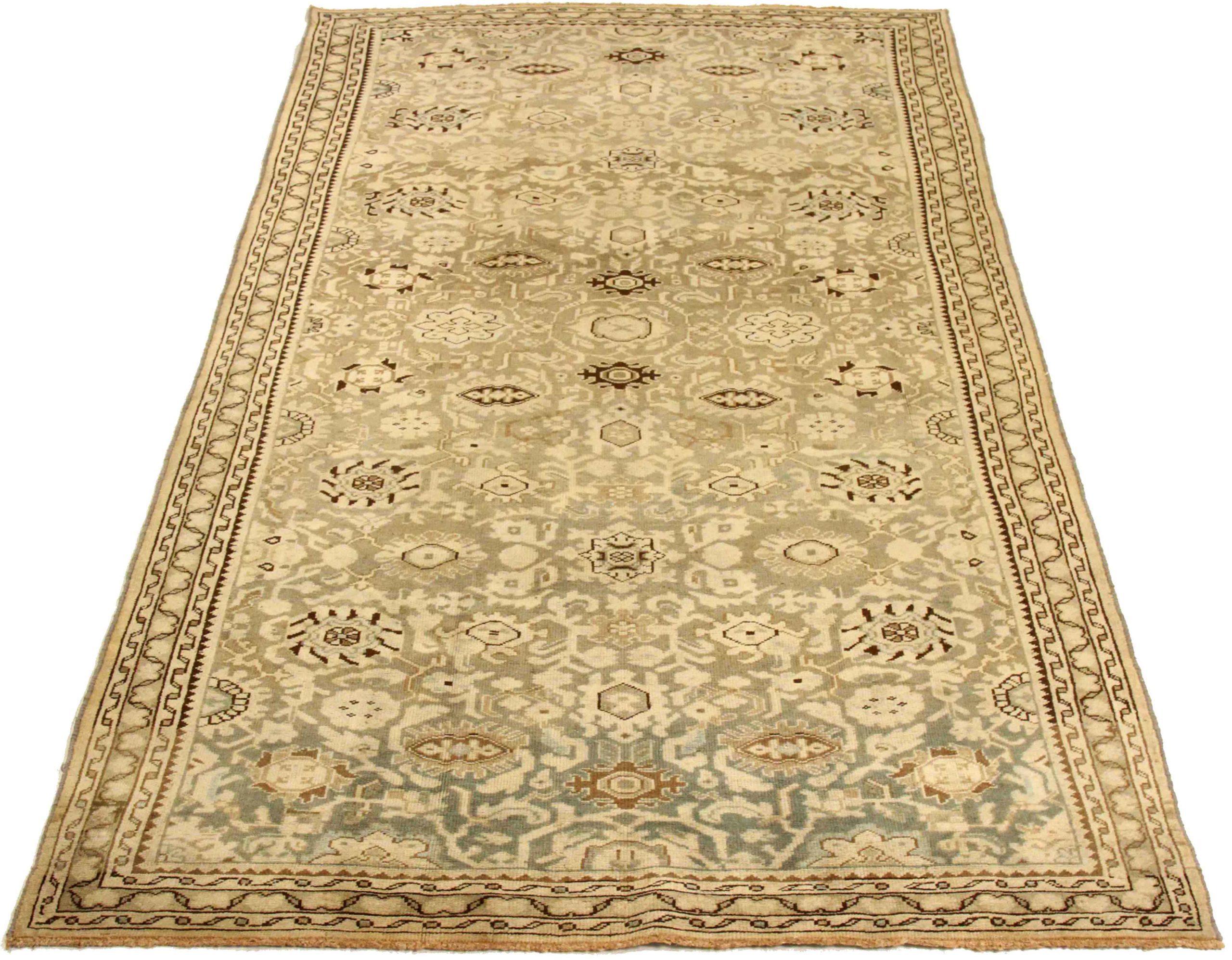 Entdecken Sie die Eleganz des persischen Malayers mit seinen um 1880 gefertigten Teppichen. Dieses exklusive Design aus Wolle und Braun-Elfenbein-Taupe ist perfekt, um Ihren Raum zu verschönern.