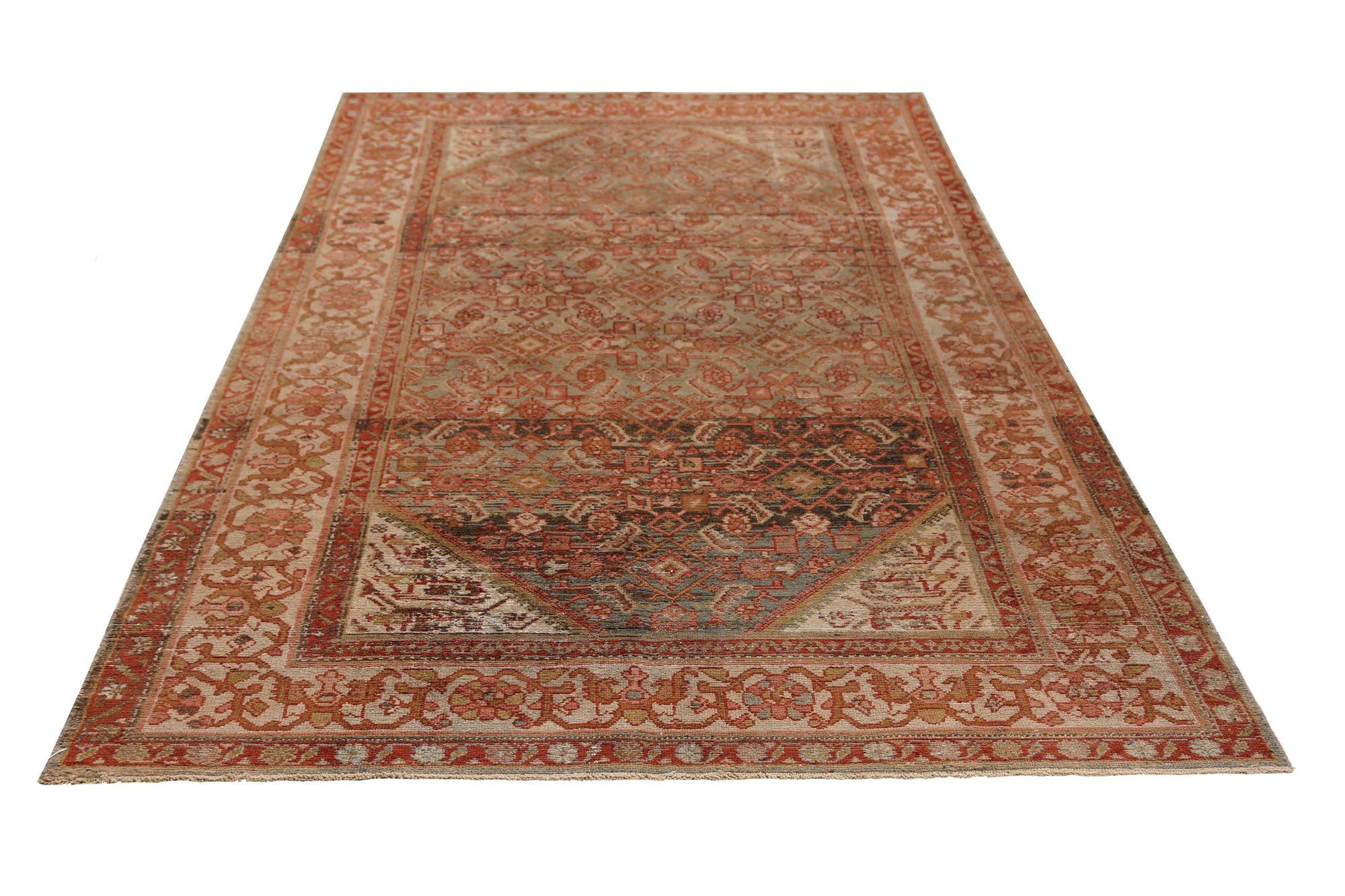 Persische Malayer-Teppiche – Wolle in Grün, Elfenbein, Design – 96814 im Zustand „Hervorragend“ im Angebot in Dallas, TX