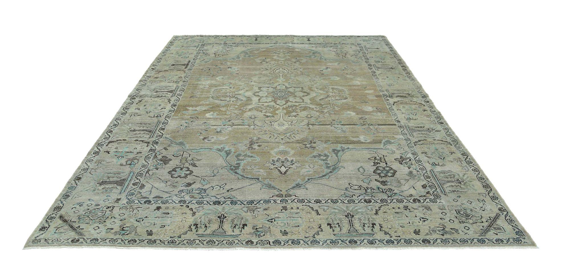 Tapis persans Malayer - motif en laine ivoire taupe - 97551 Excellent état - En vente à Dallas, TX