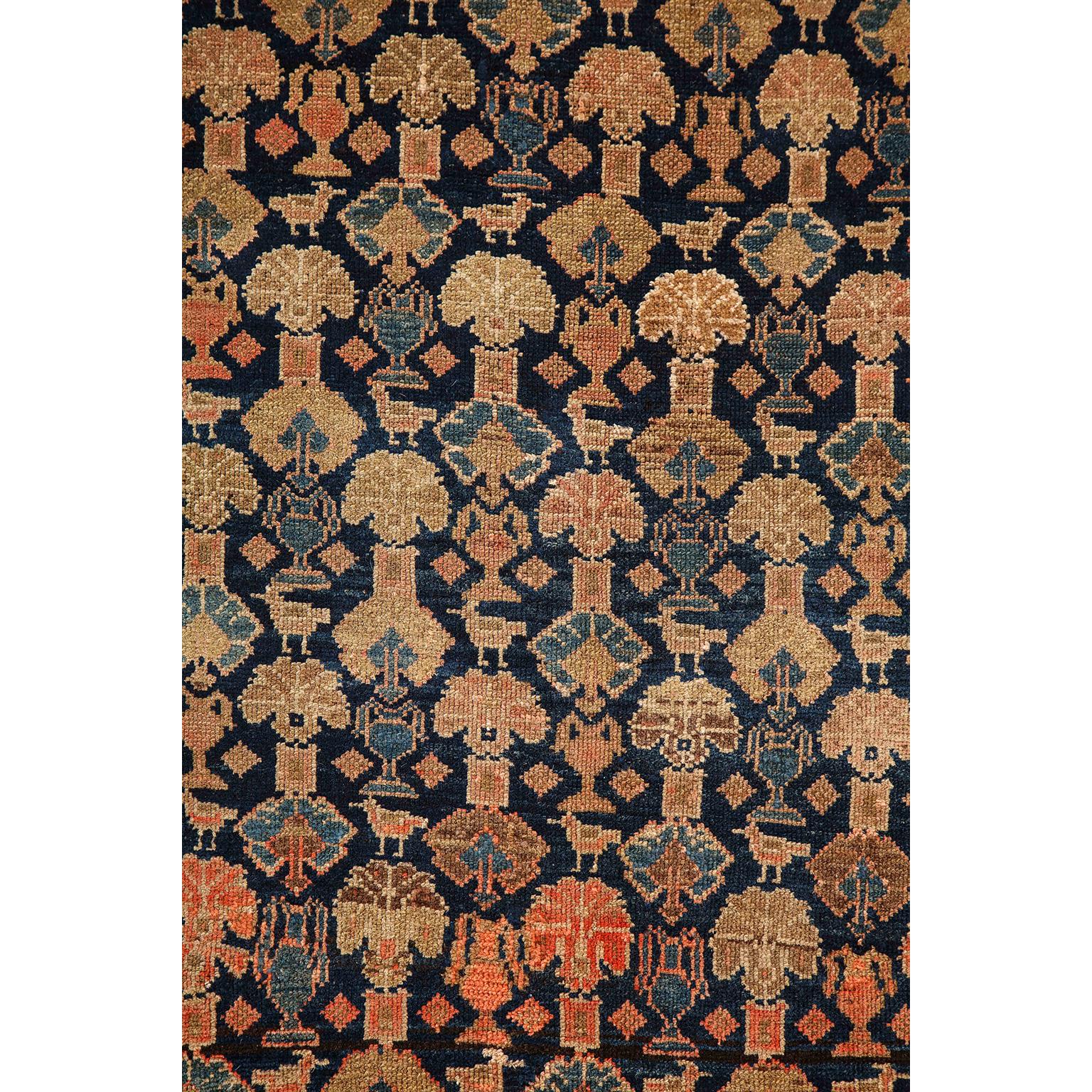 Vegetable Dyed Antique 1900s Persian Malayer Rug, Flower Motifs, Wool, 5' x 7' For Sale