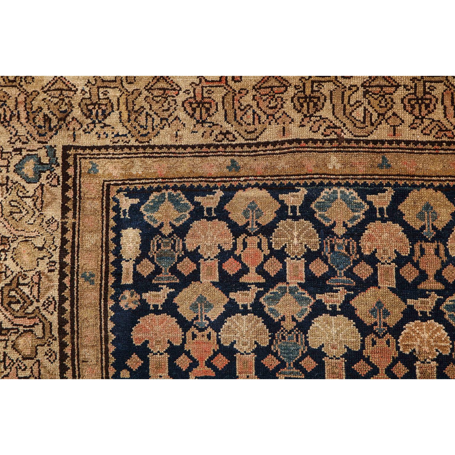Antique 1900s Persian Malayer Rug, Flower Motifs, Wool, 5' x 7' For Sale 2