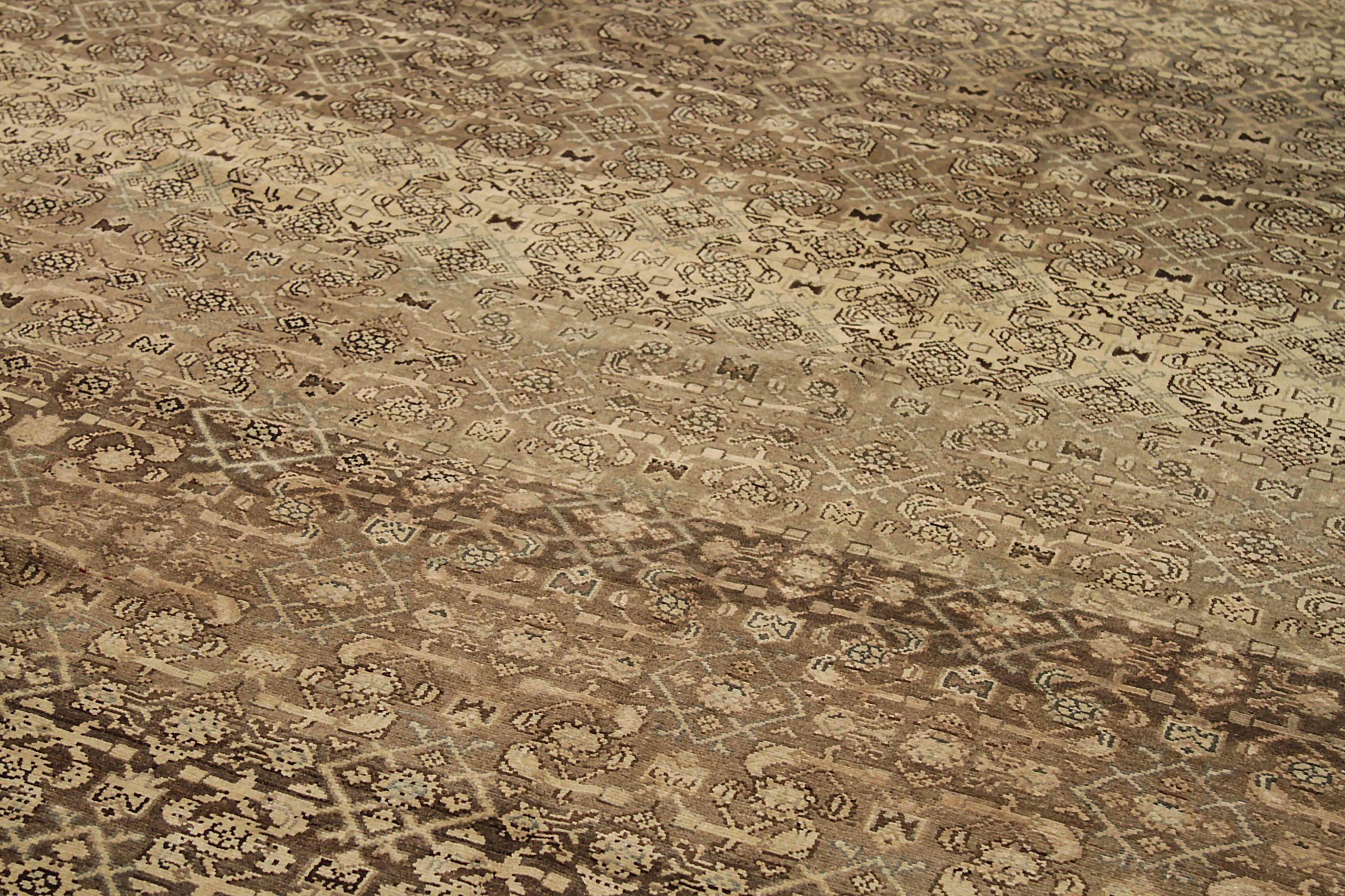 Persische Malayer Over Size Teppich CIRCA 1880 - Wolle Brown Elfenbein Taupe 73493 im Zustand „Hervorragend“ im Angebot in Dallas, TX
