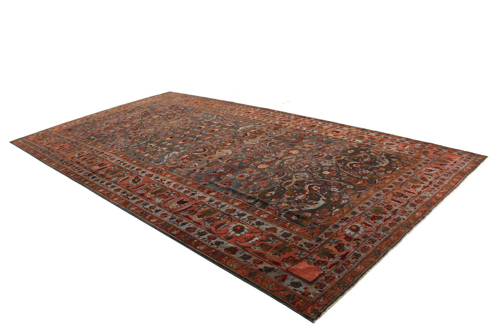 Persischer Malayer Over Size-Teppich in Übergröße aus Wolle in Blau, Orange und Design - 96819 (Irakisch) im Angebot