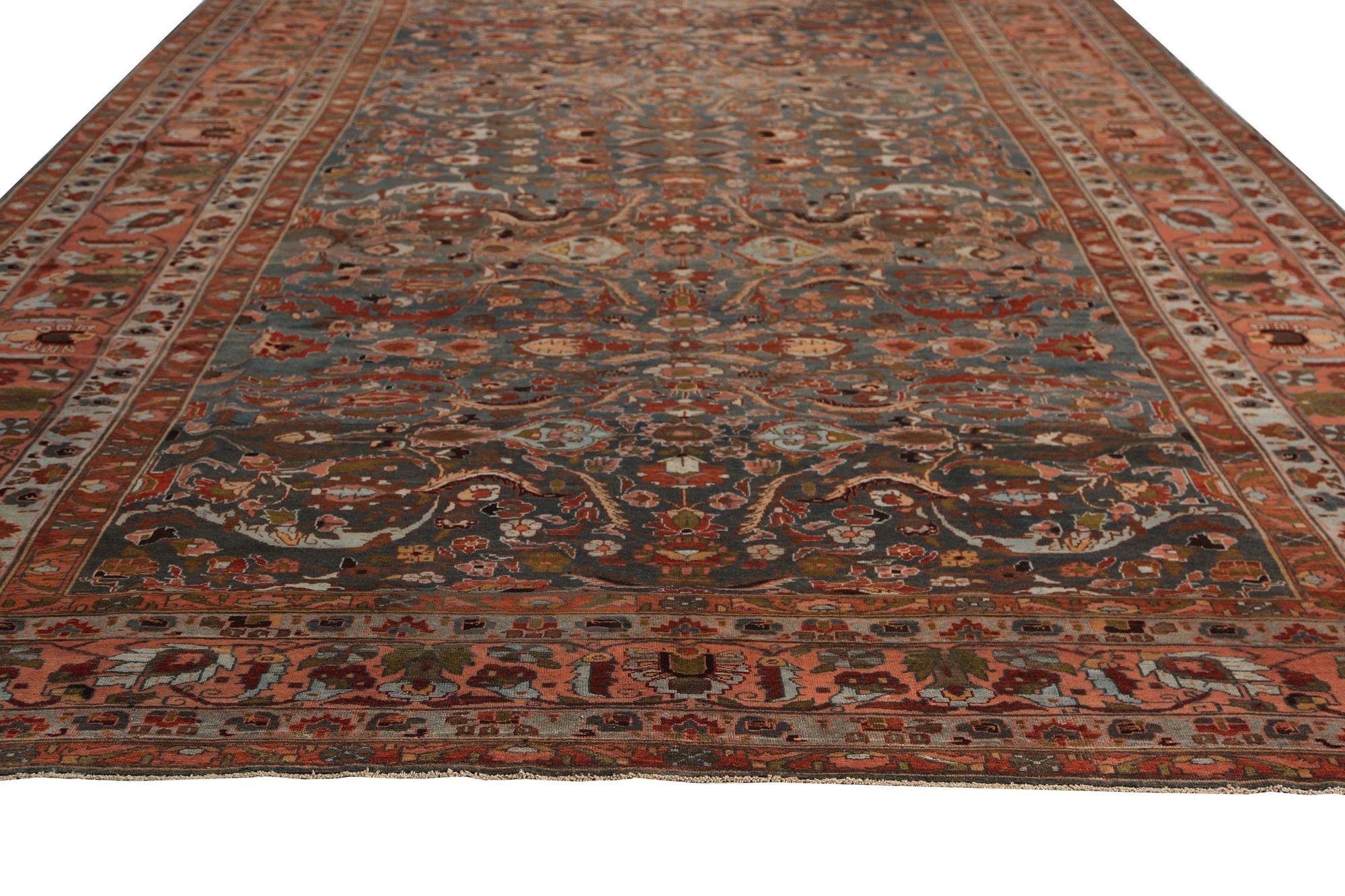 Persischer Malayer Over Size-Teppich in Übergröße aus Wolle in Blau, Orange und Design - 96819 (20. Jahrhundert) im Angebot