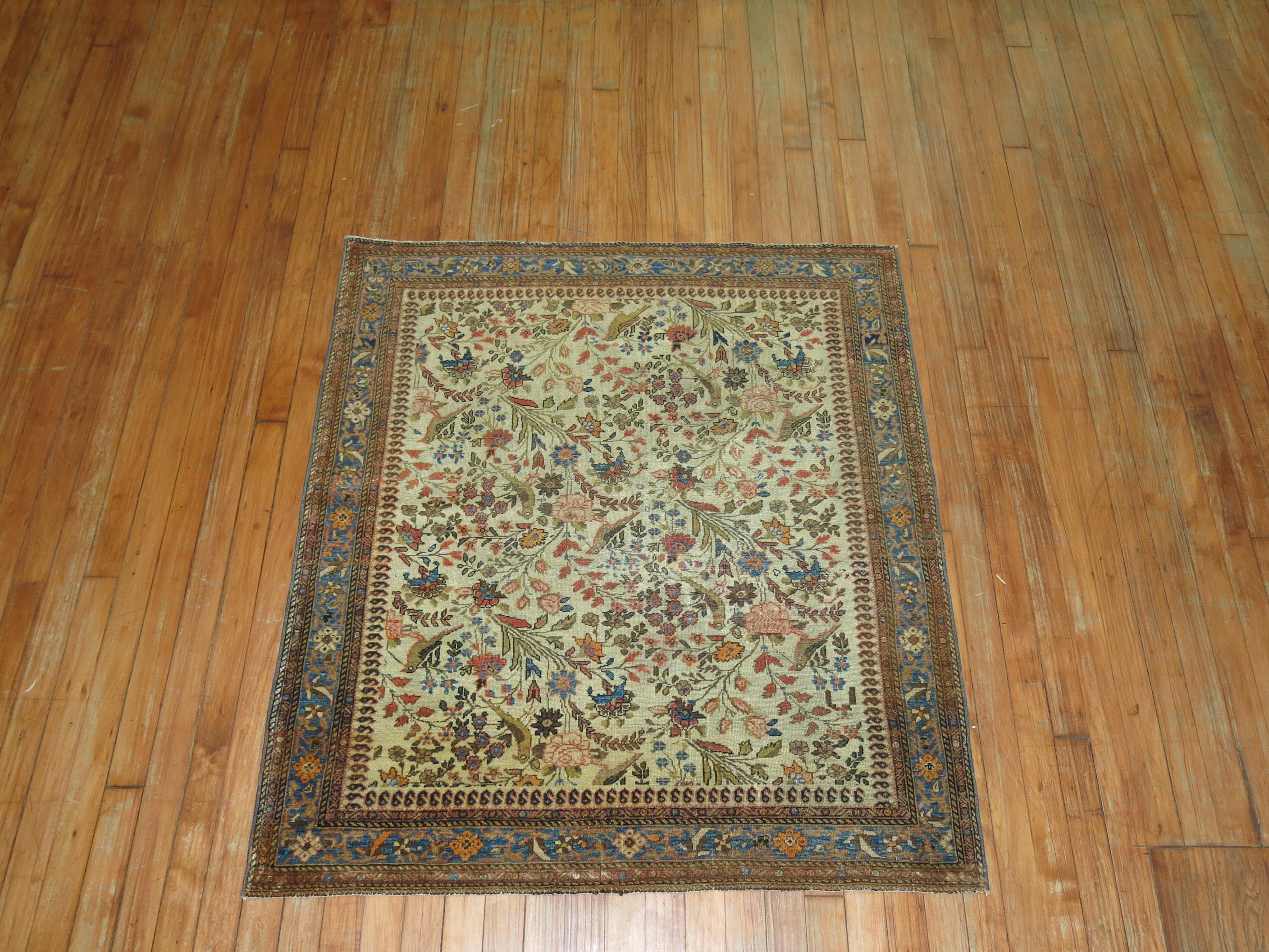 Revival Zabihi Collection Persian Malayer Pictorial Square Size Throw Rug For Sale