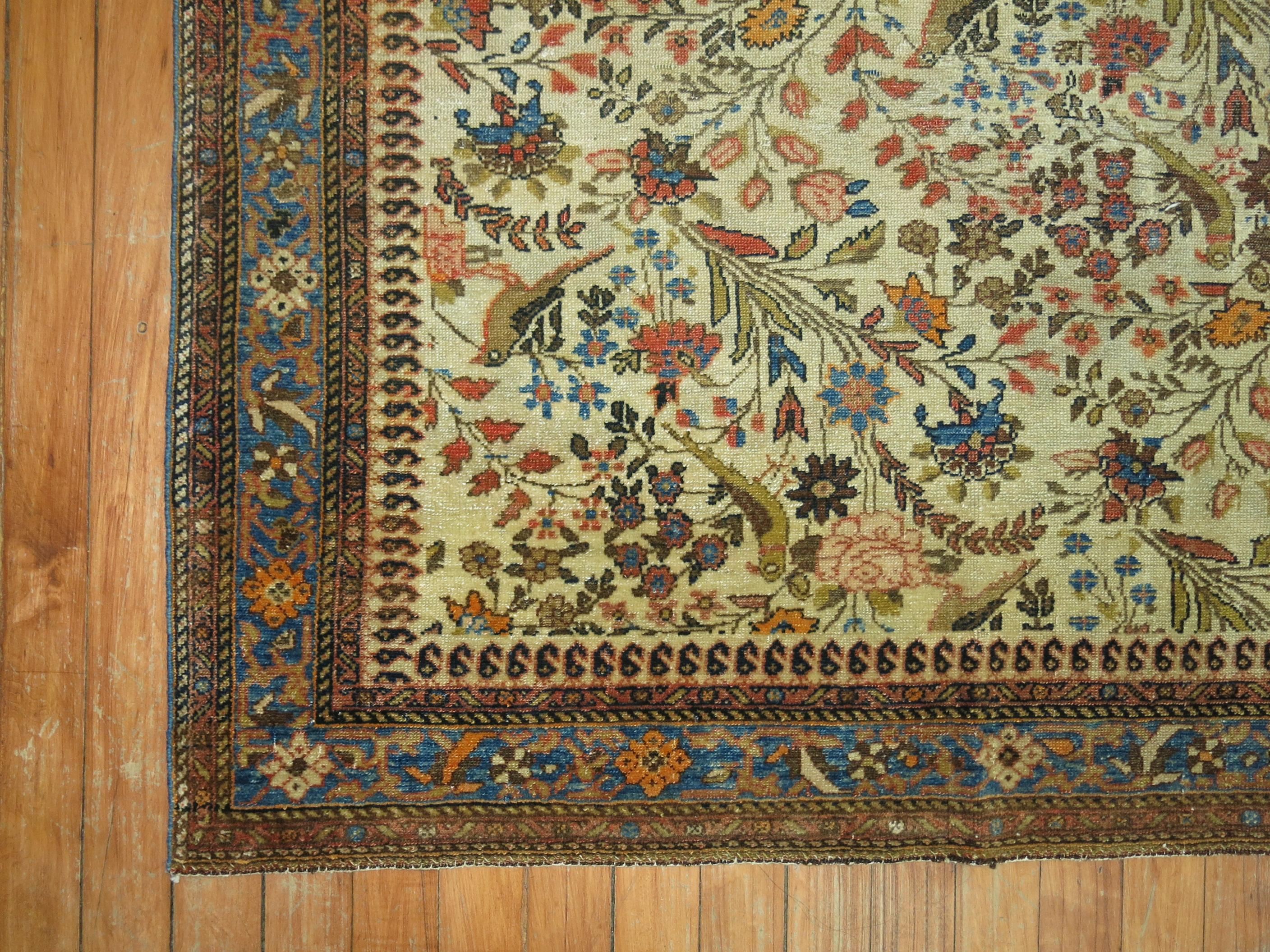 Hand-Woven Zabihi Collection Persian Malayer Pictorial Square Size Throw Rug For Sale