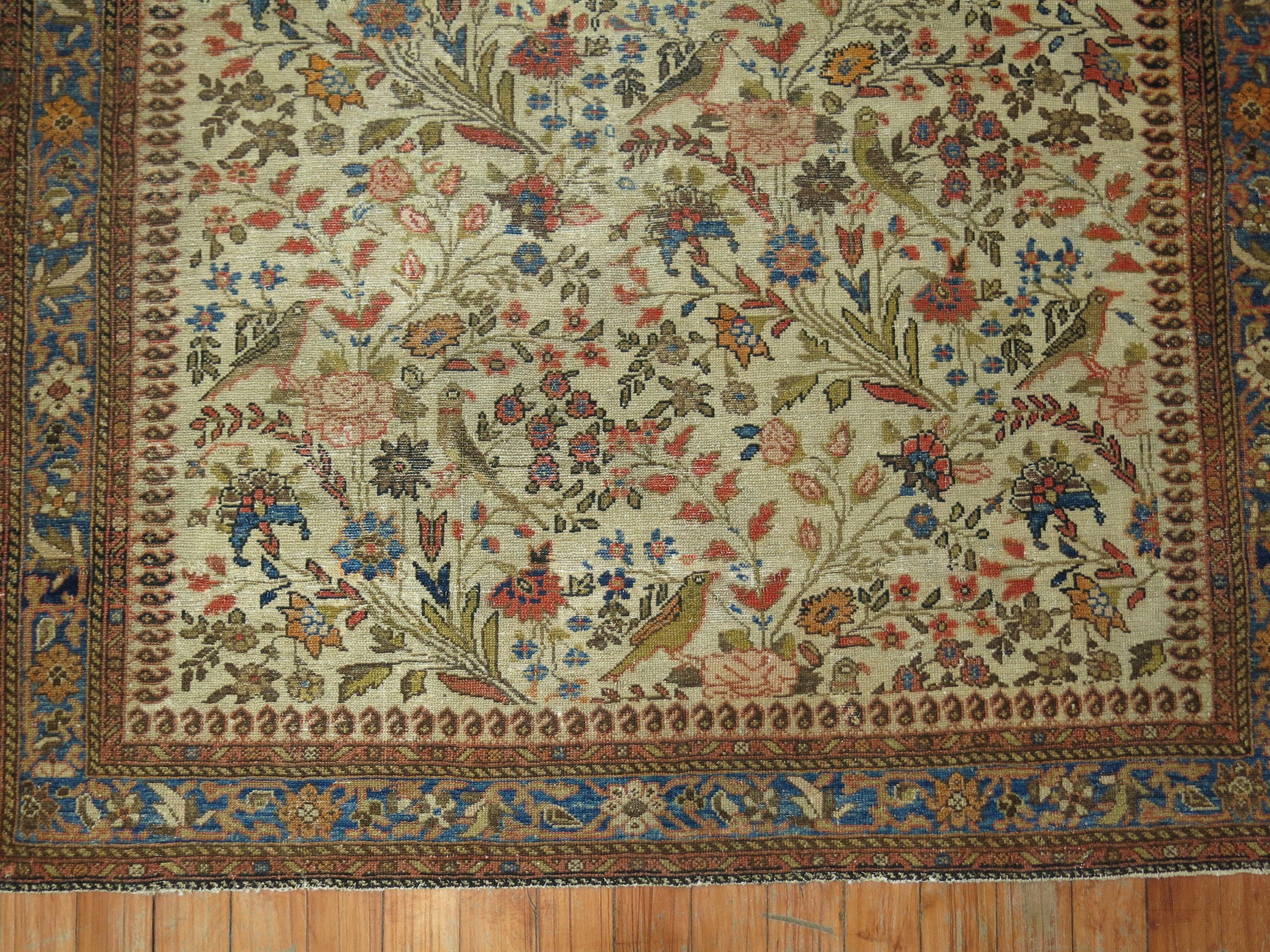 20th Century Zabihi Collection Persian Malayer Pictorial Square Size Throw Rug For Sale