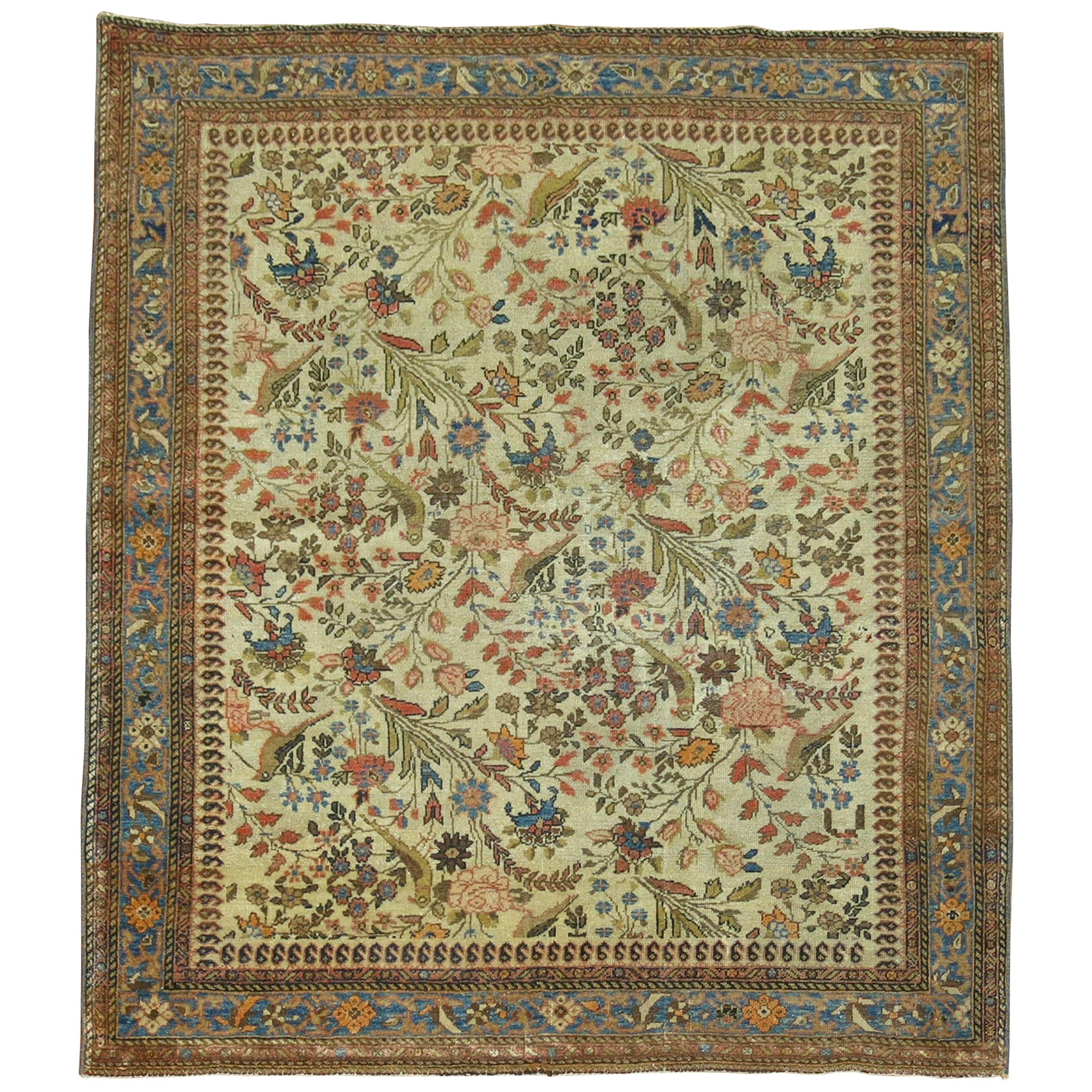 Zabihi Collection Persian Malayer Pictorial Square Size Throw Rug For Sale