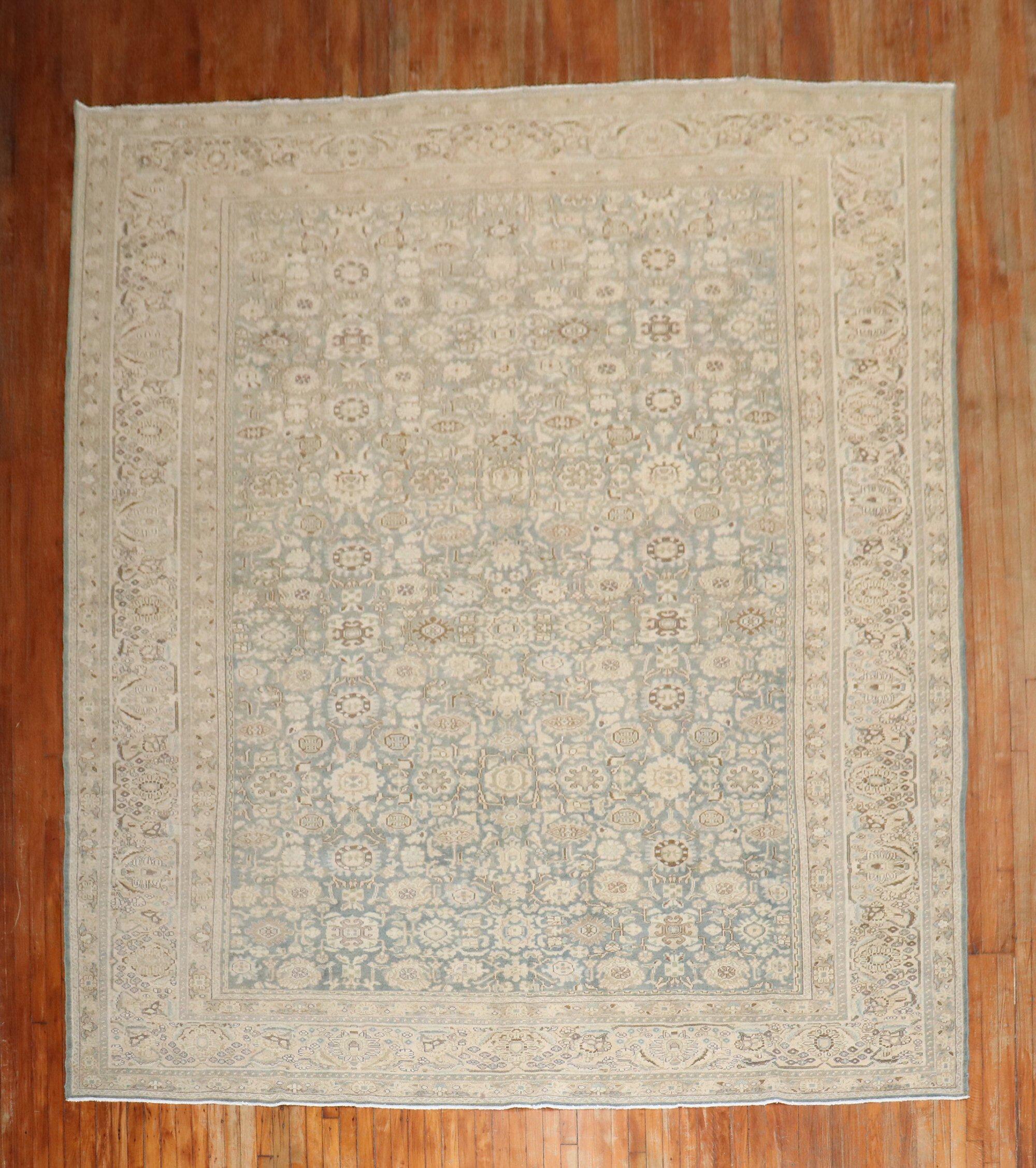Room size 1930s Persian Malayer Rug. Blue, green beige, sand, khaki

Measures 10'4'' x 13'7''.