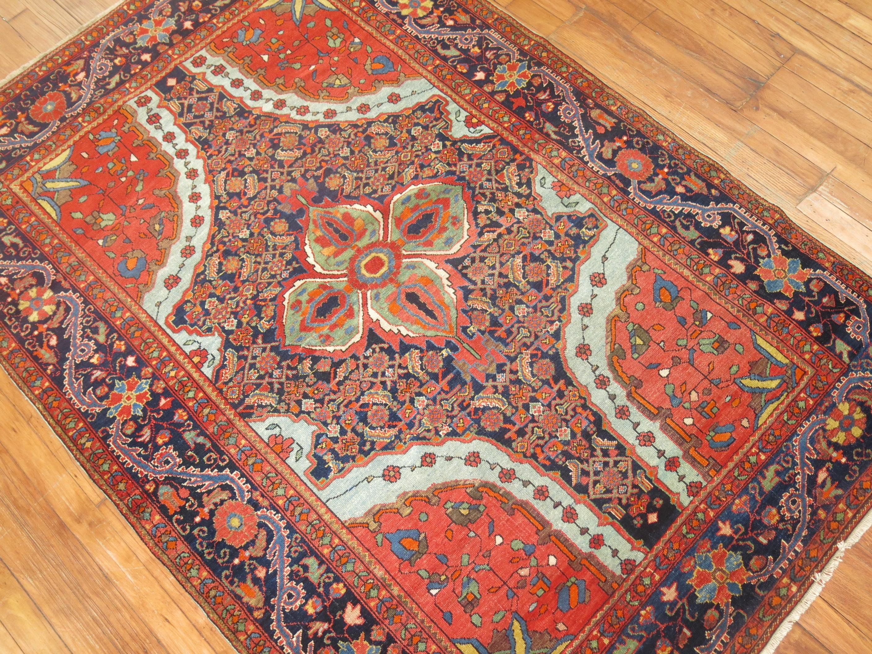 Hand-Woven Zabihi Collection Dramatic Antique Persian Mishan Malayer Rug For Sale