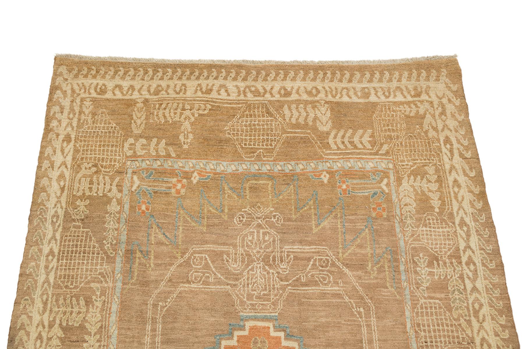 Noué à la main Tapis persan Malayer, noué à la main, 10x6.3 ft - Beige, Terracott & Pale Blue en vente