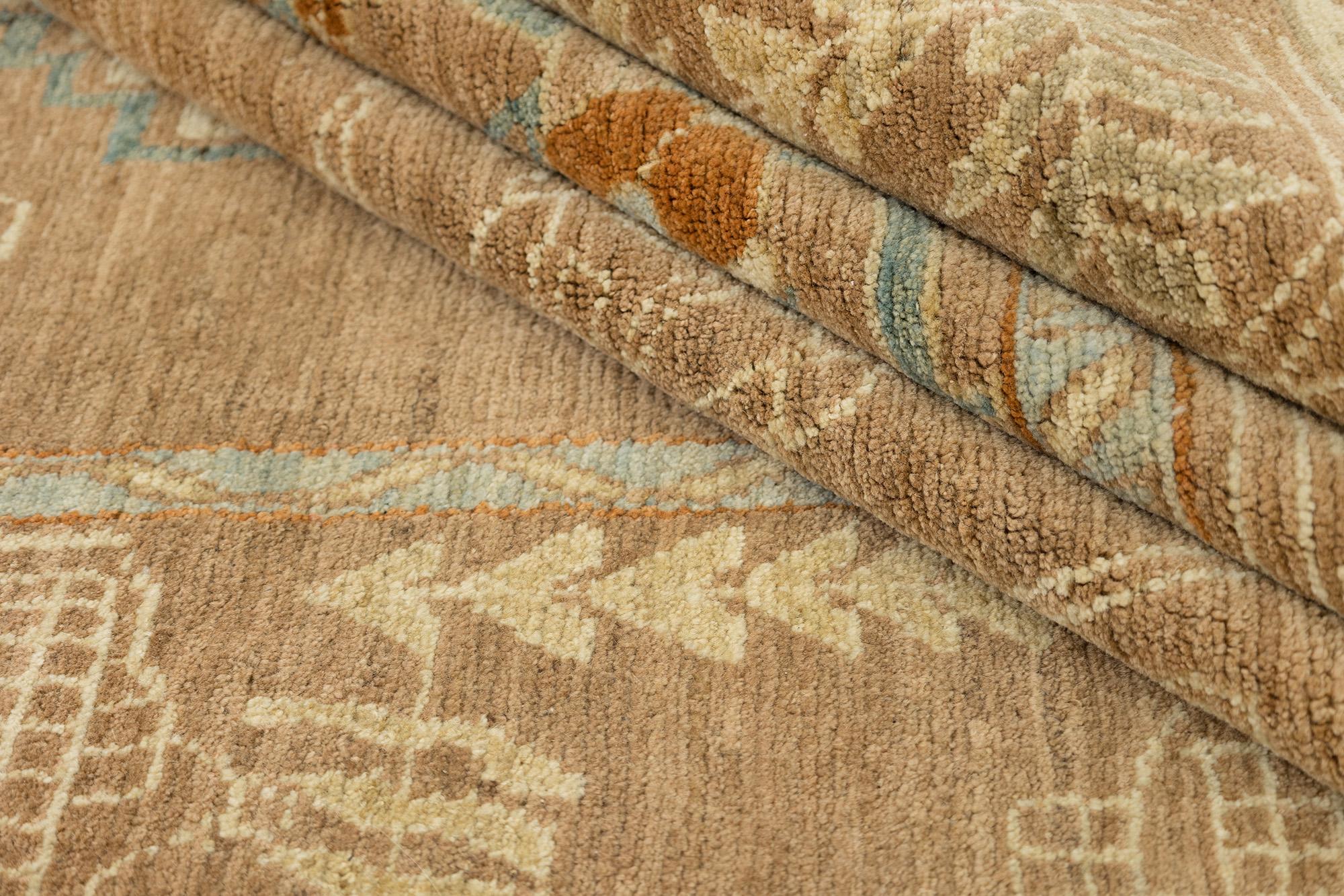 XXIe siècle et contemporain Tapis persan Malayer, noué à la main, 10x6.3 ft - Beige, Terracott & Pale Blue en vente