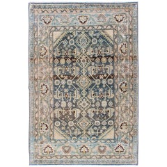 Antique Persian Malayer Rug with All-Over Design in Gray, Blue, Cream, Pink Tones