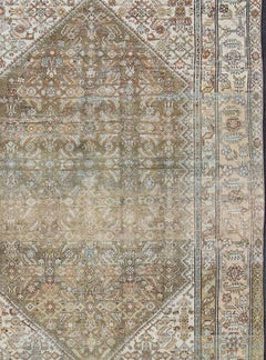 Antique Persian Malayer Rug with Oversized Medallion Field and Faded Pastel Tone