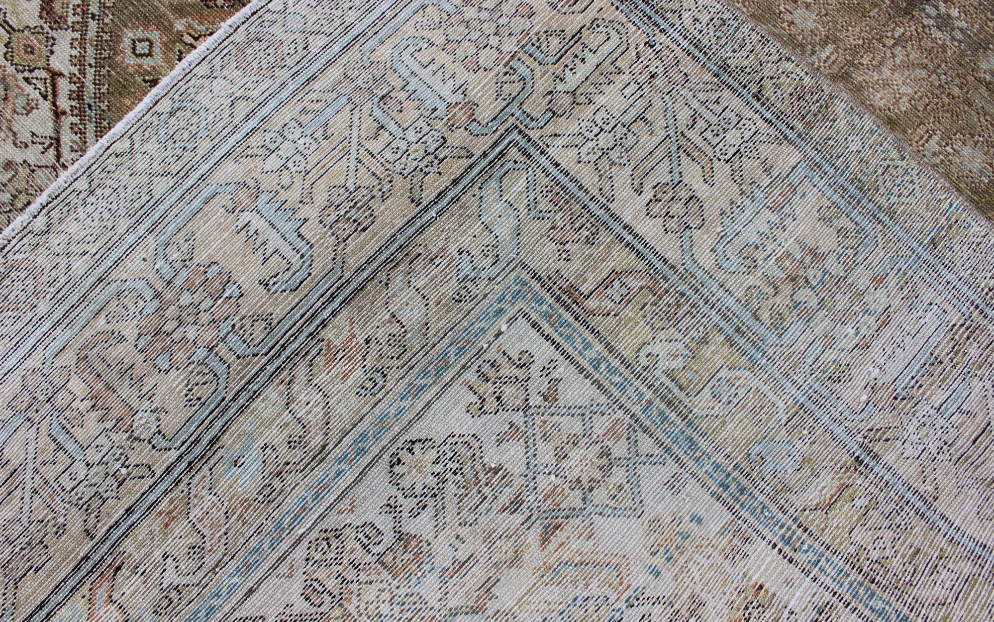 Persian Malayer Rug with Geometric Design in Faded Green and Ivory In Good Condition For Sale In Atlanta, GA