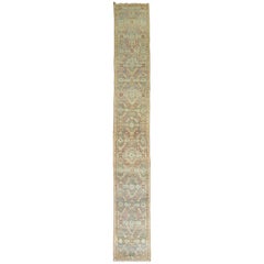 Zabihi Collection Extra Long Persian Malayer Runner in Light Blue and Pink
