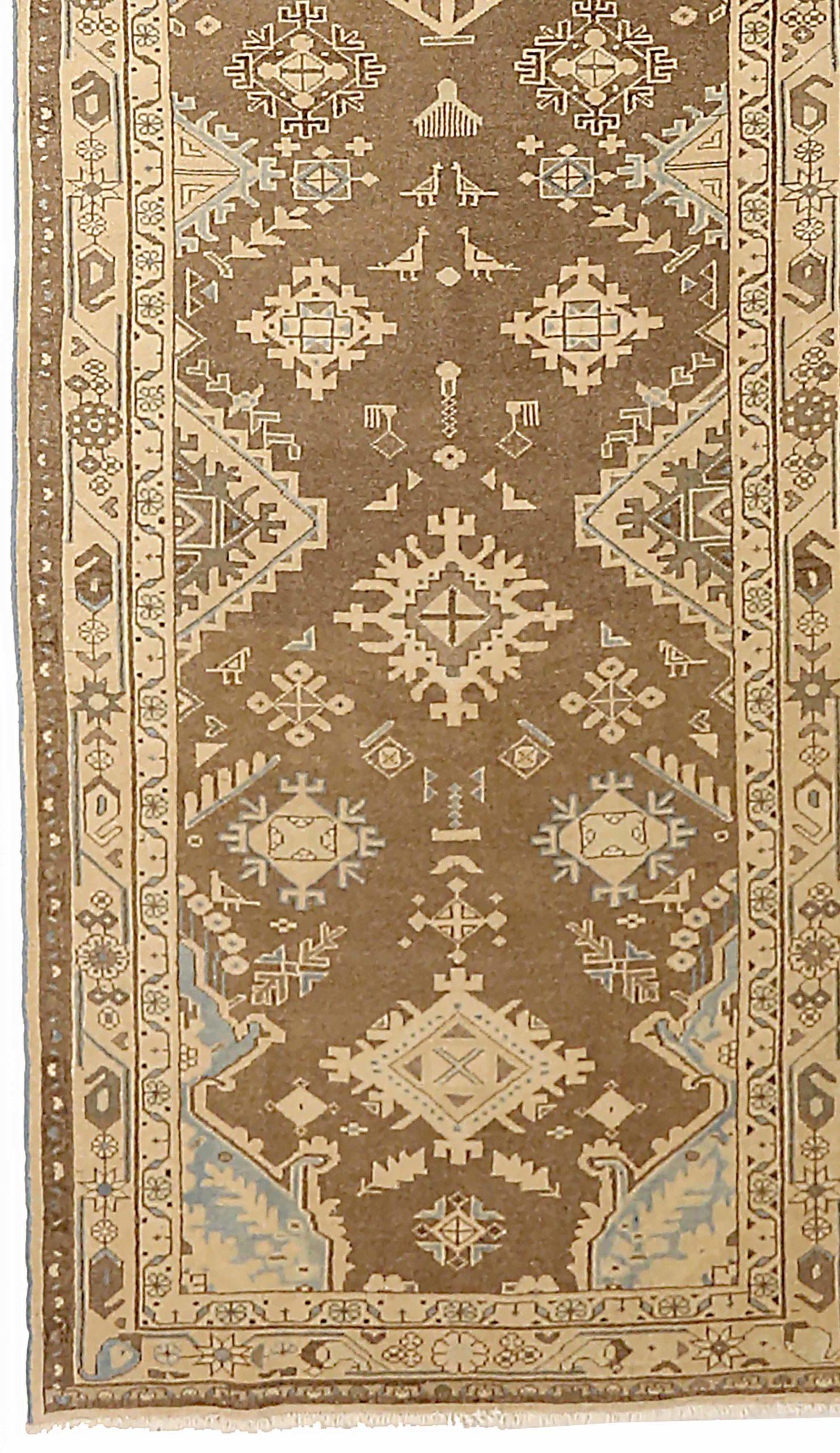 Persischer Malayer Läufer - Seide Braun Elfenbein 74015 (Asiatisch) im Angebot