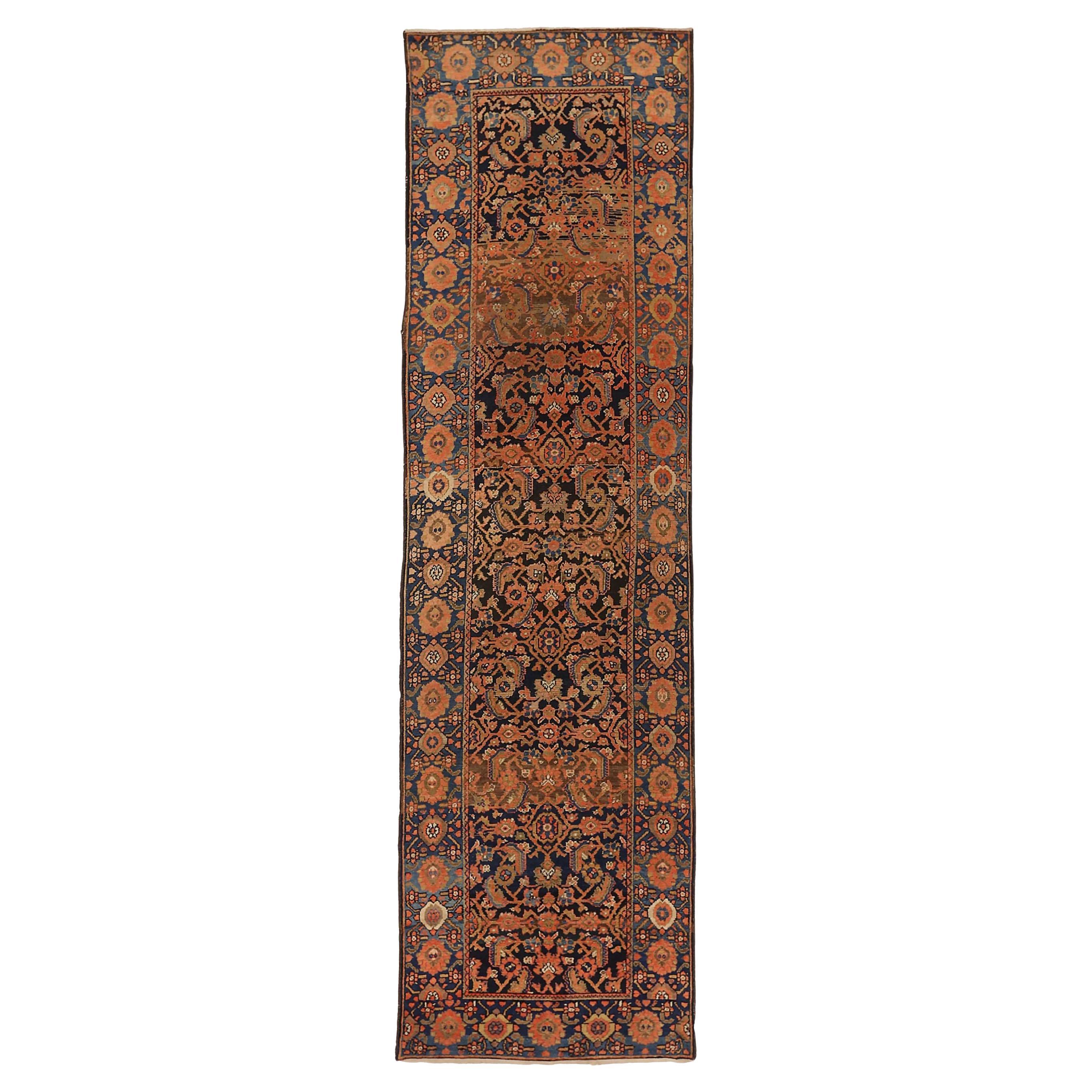 Tapis de course Persan Malayer - Laine Noir Bleu Rose 71471