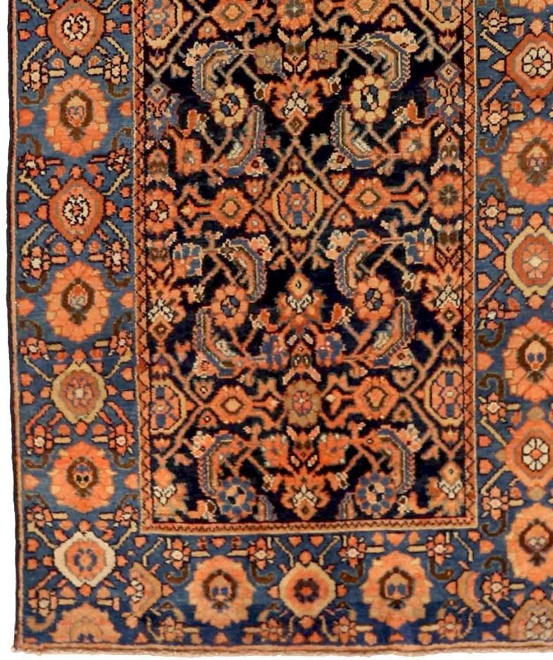 Persischer Malayer-Läufer aus Wolle in Schwarz, Blau und Rosa 71480 (Asiatisch) im Angebot