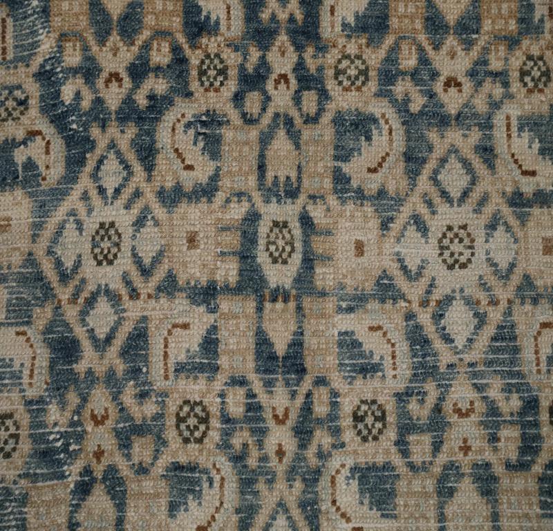 Persische Malayer Läufer Teppich Circa 1880 - Wolle Blau Braun Elfenbein Design - 99552 (20. Jahrhundert) im Angebot