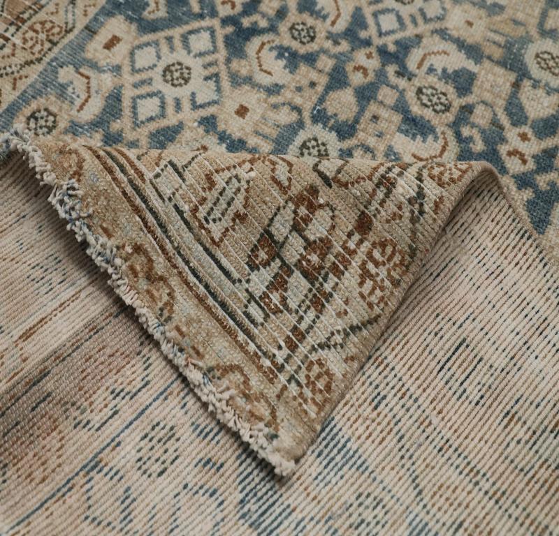 Persische Malayer Läufer Teppich Circa 1880 - Wolle Blau Braun Elfenbein Design - 99552 im Angebot 1
