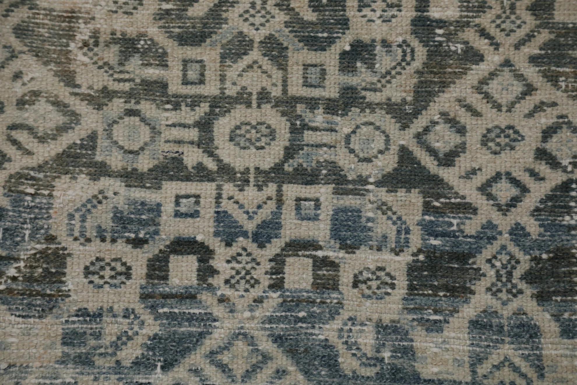 Persische Malayer Läufer Teppich Circa 1880 - Wolle Blau Braun Elfenbein Design - 99553 im Zustand „Hervorragend“ im Angebot in Dallas, TX