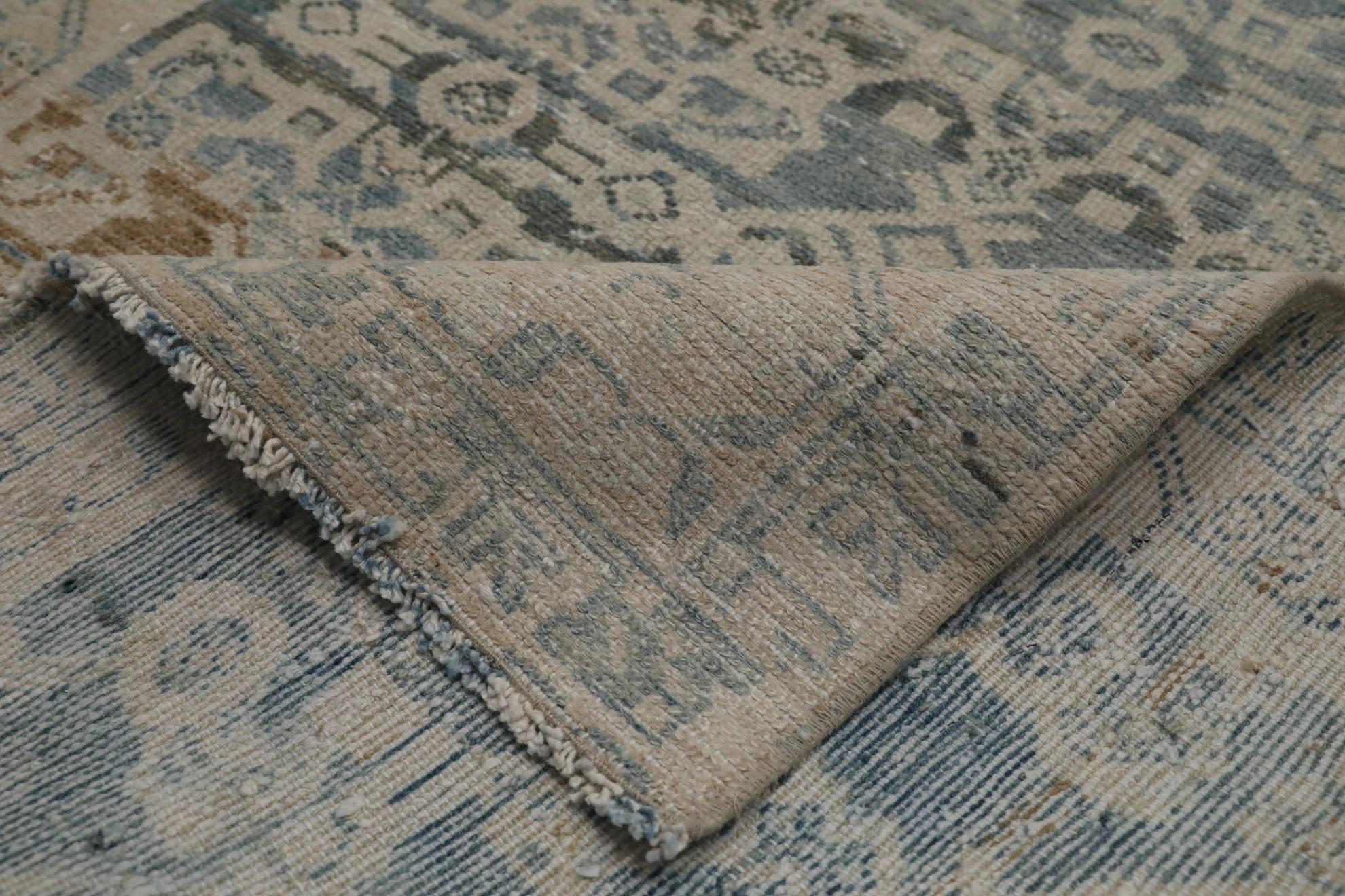 Persische Malayer Läufer Teppich Circa 1880 - Wolle Blau Braun Elfenbein Design - 99553 (20. Jahrhundert) im Angebot