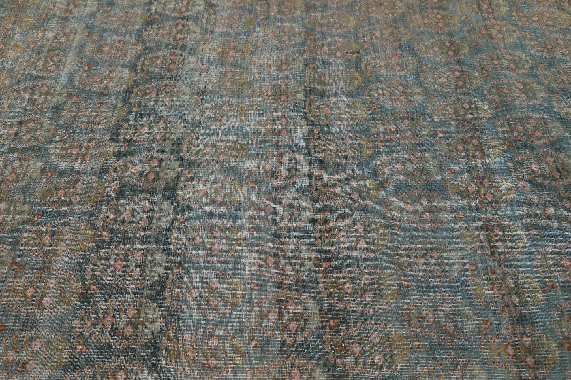 Persischer Malayer-Läufer Circa 1880 - Wolle Blau Grün Elfenbein Rot Design - 99560 (Stammeskunst) im Angebot