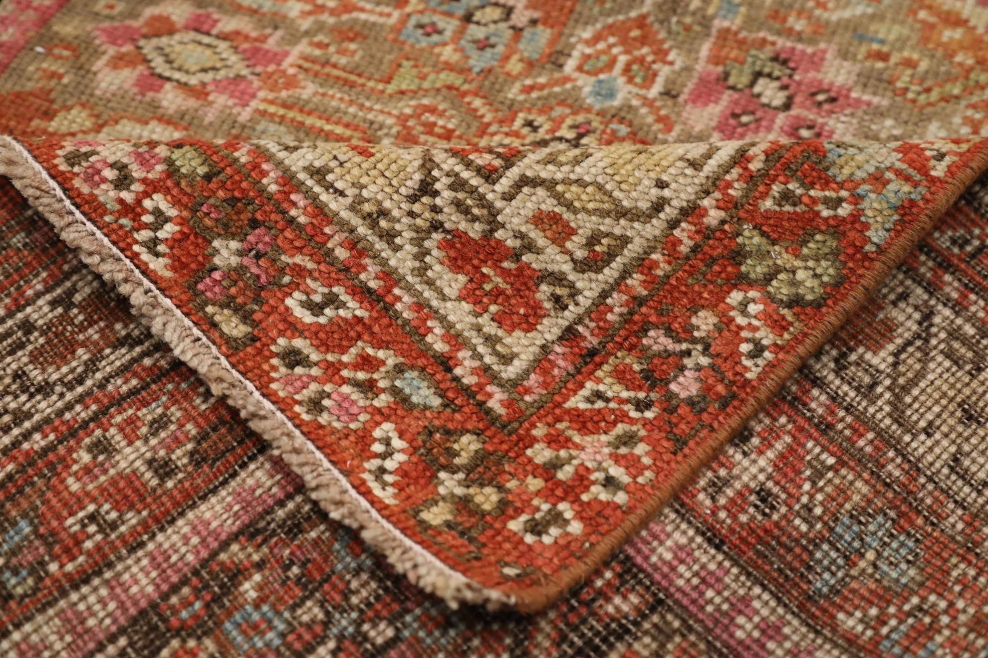 Persischer Malayer-Läufer Circa 1880 - Wolle Blau Grün Rosa Rot Design - 99556 (20. Jahrhundert) im Angebot