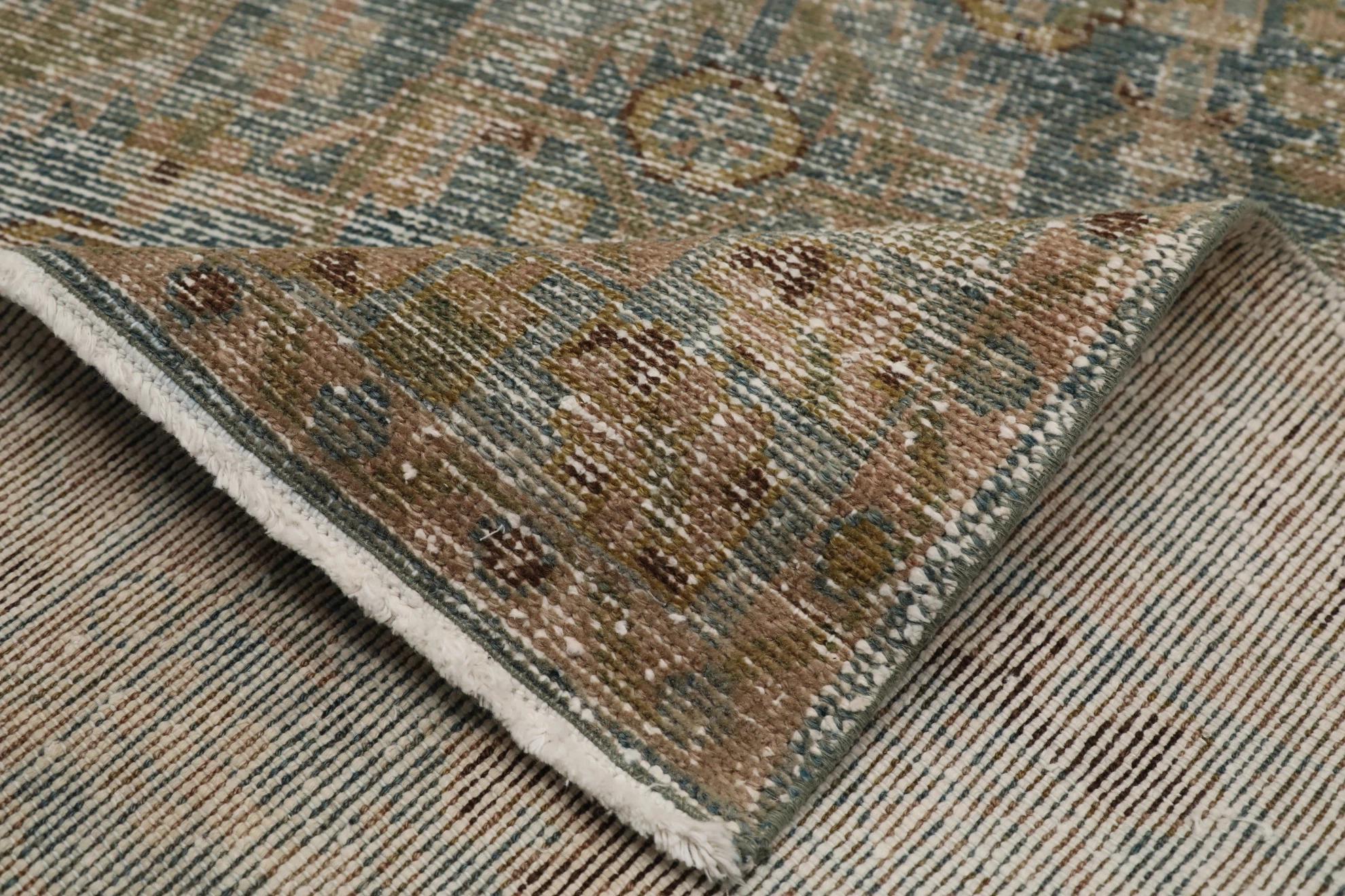 Persischer Malayer-Läufer Circa 1880 - Wolle Blau Grün Rot Design - 99555 (20. Jahrhundert) im Angebot