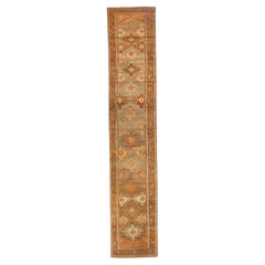 Vintage Persian Malayer Runner Rug - Wool Blue Ivory Orange Design - 75562