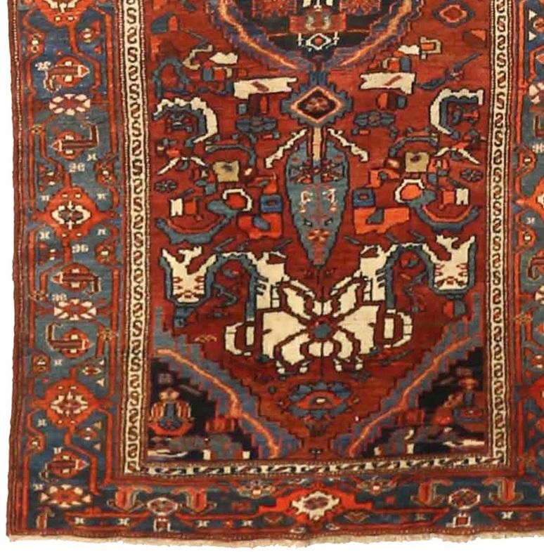 Asian Persian Malayer Runner Rug - Wool Blue Ivory Red 71769 For Sale