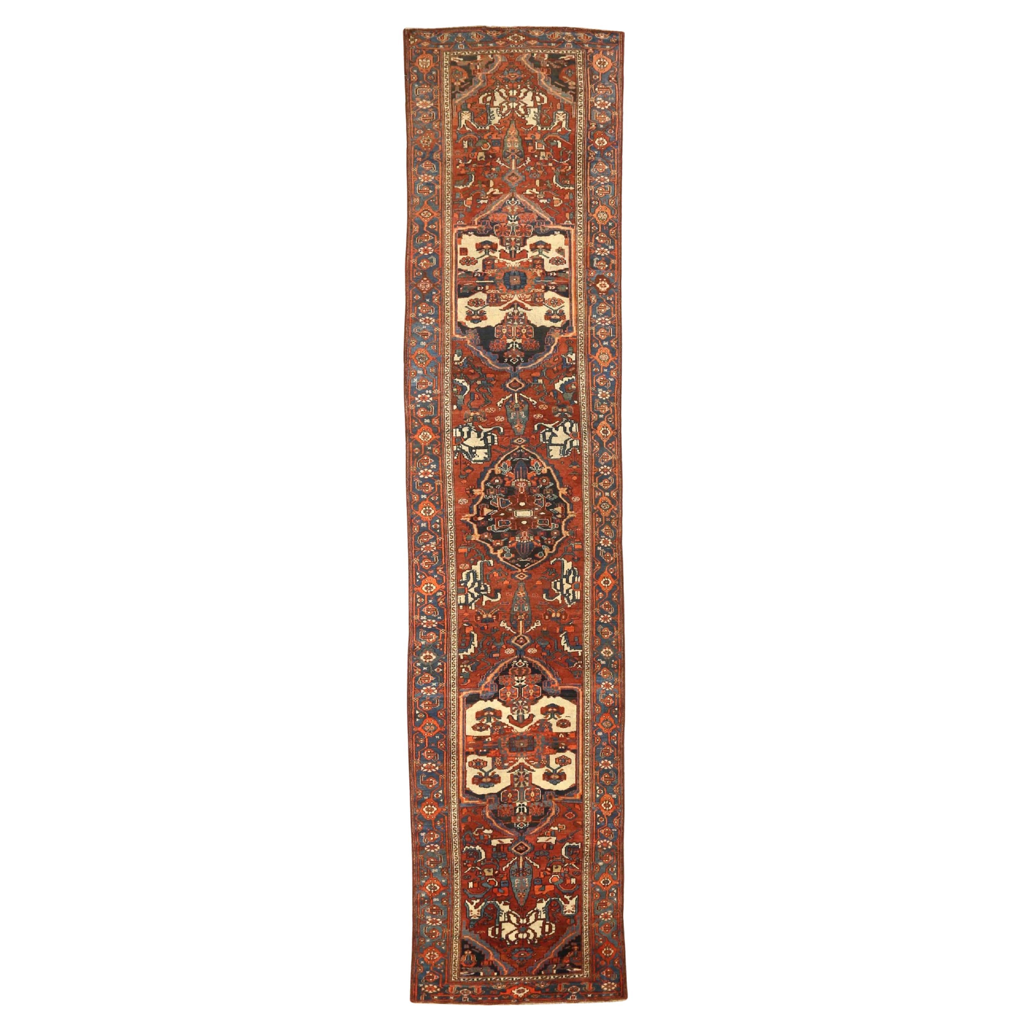 Persian Malayer Runner Rug - Wool Blue Ivory Red 71769