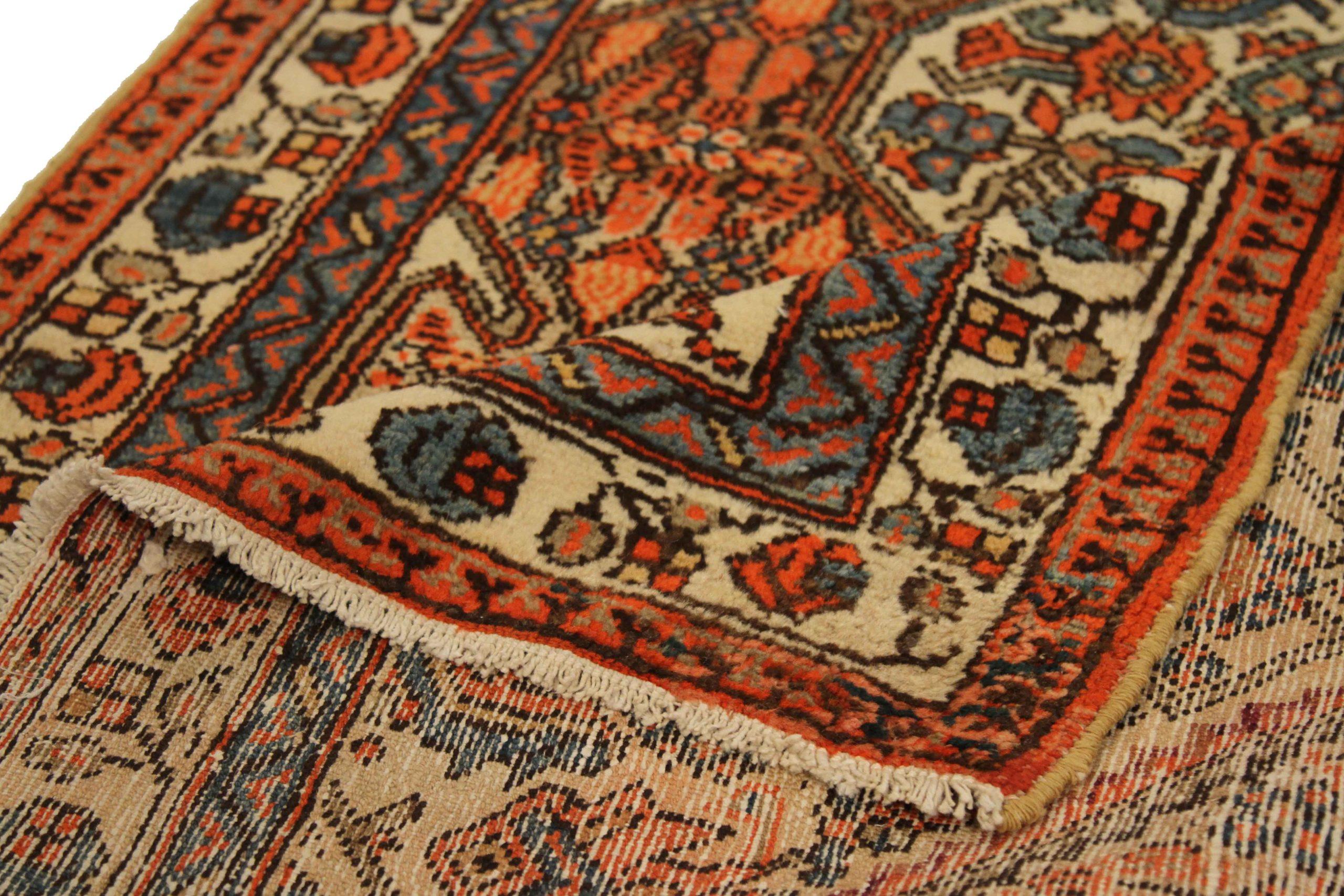 Asiatique Tapis persan Malayer - Laine bleu ivoire rouge 73324 en vente