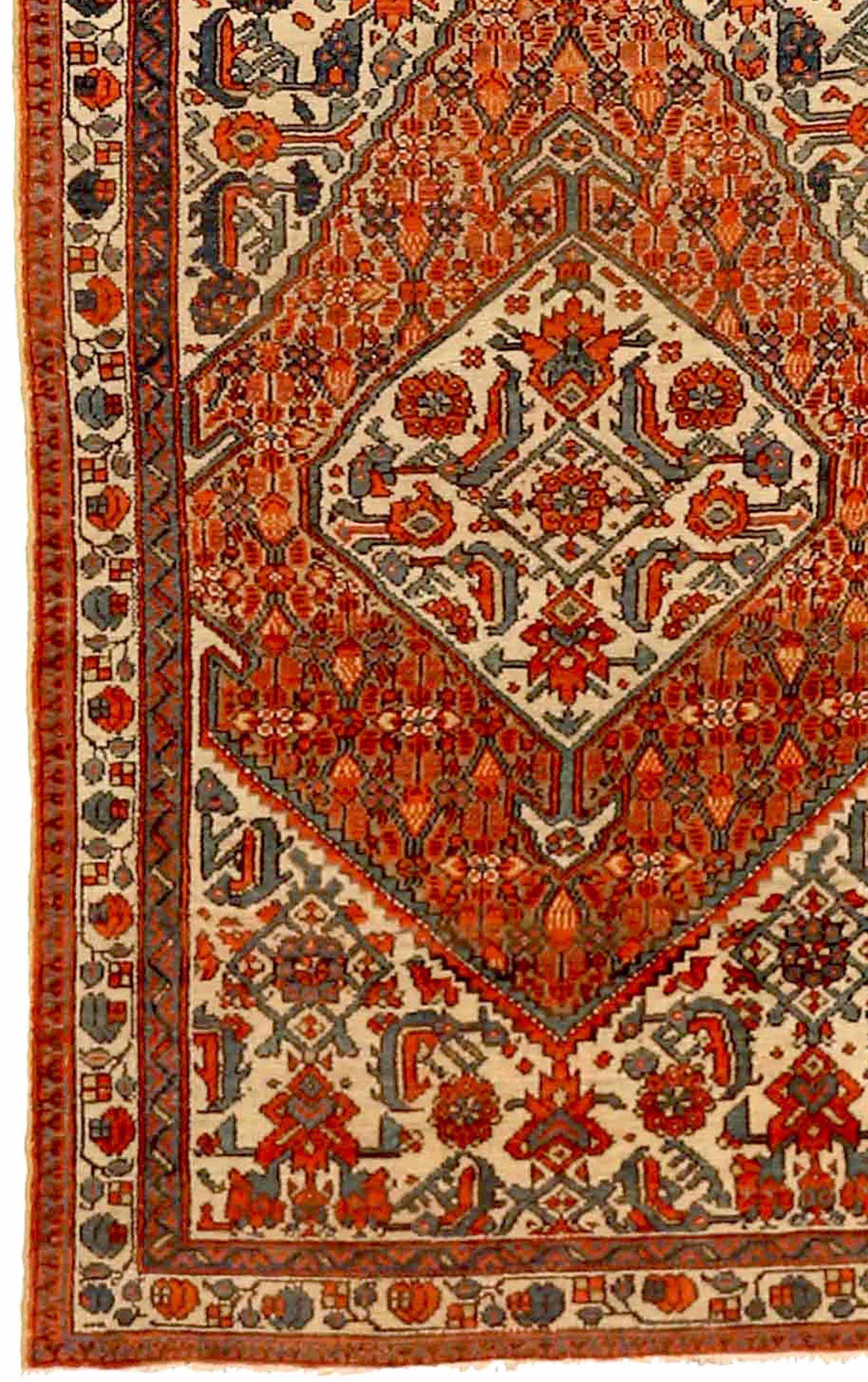 Asian Persian Malayer Runner Rug - Wool Blue Ivory Red 73325 For Sale