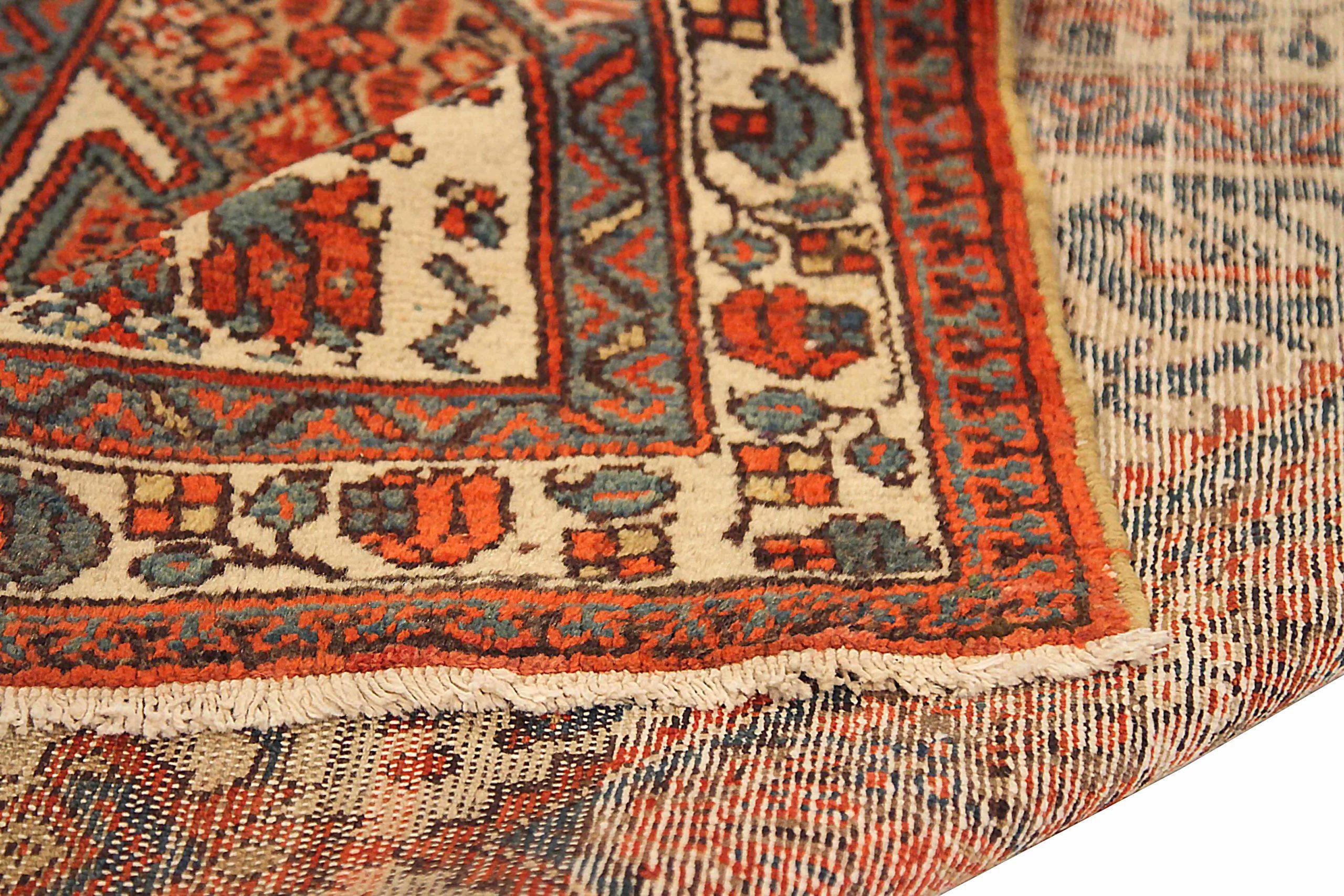Persian Malayer Runner Rug - Wool Blue Ivory Red 73325 In Excellent Condition For Sale In Dallas, TX