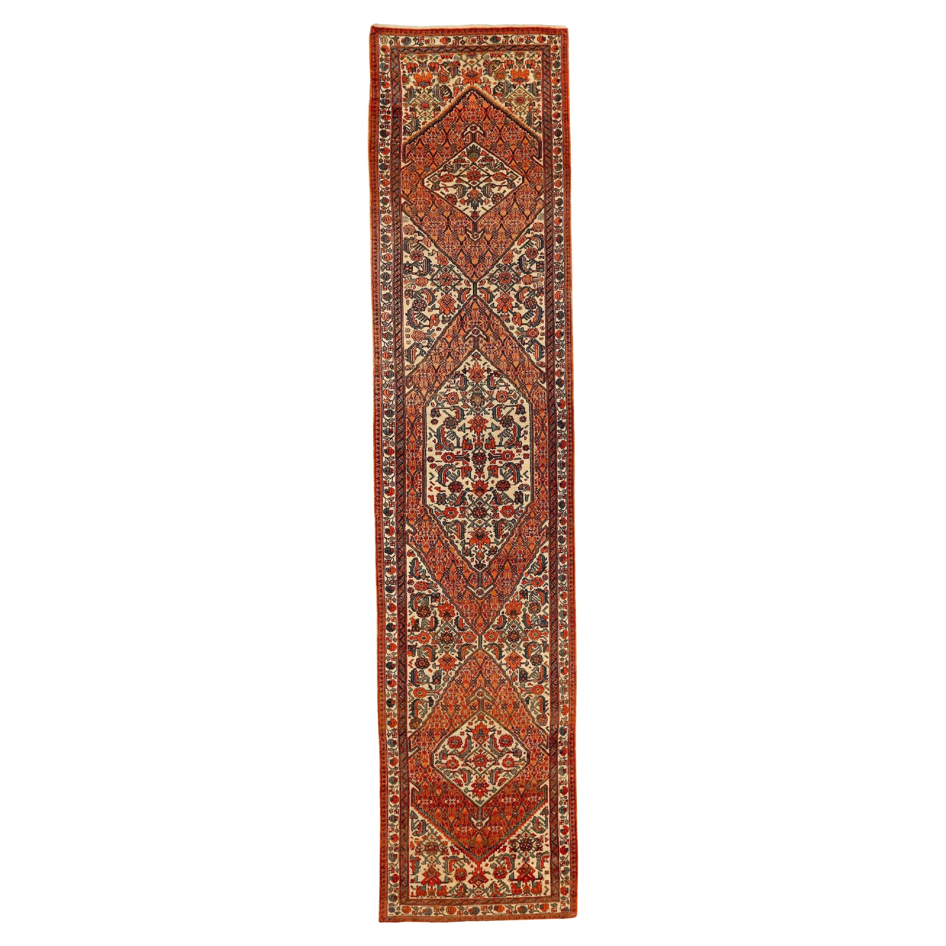 Persian Malayer Runner Rug - Wool Blue Ivory Red 73325 For Sale