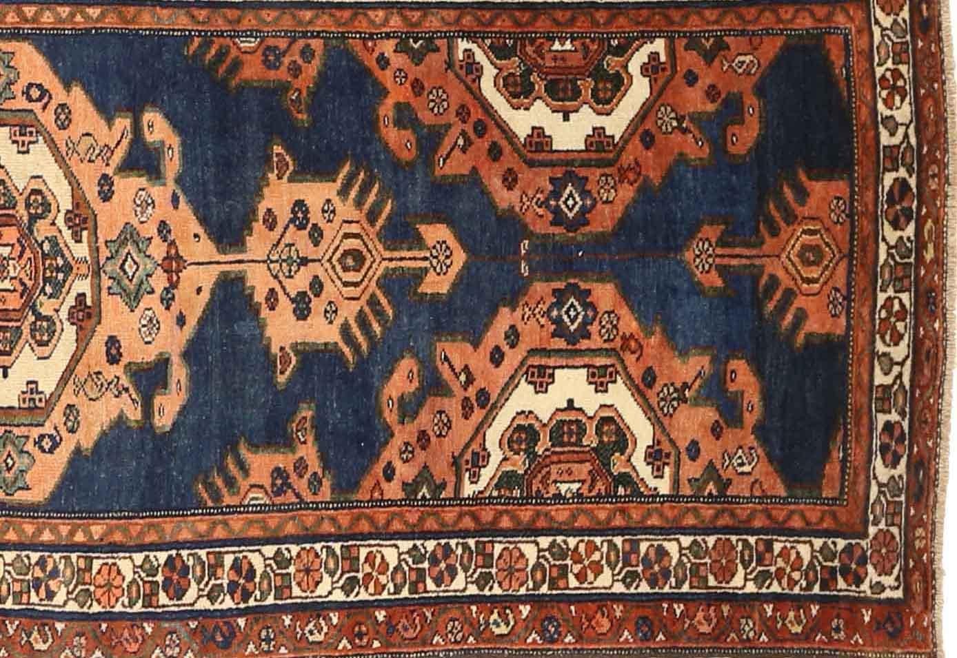 Persischer Malayer-Läufer - Wolle Blau Elfenbein Rot Design - 75430 (Asiatisch) im Angebot