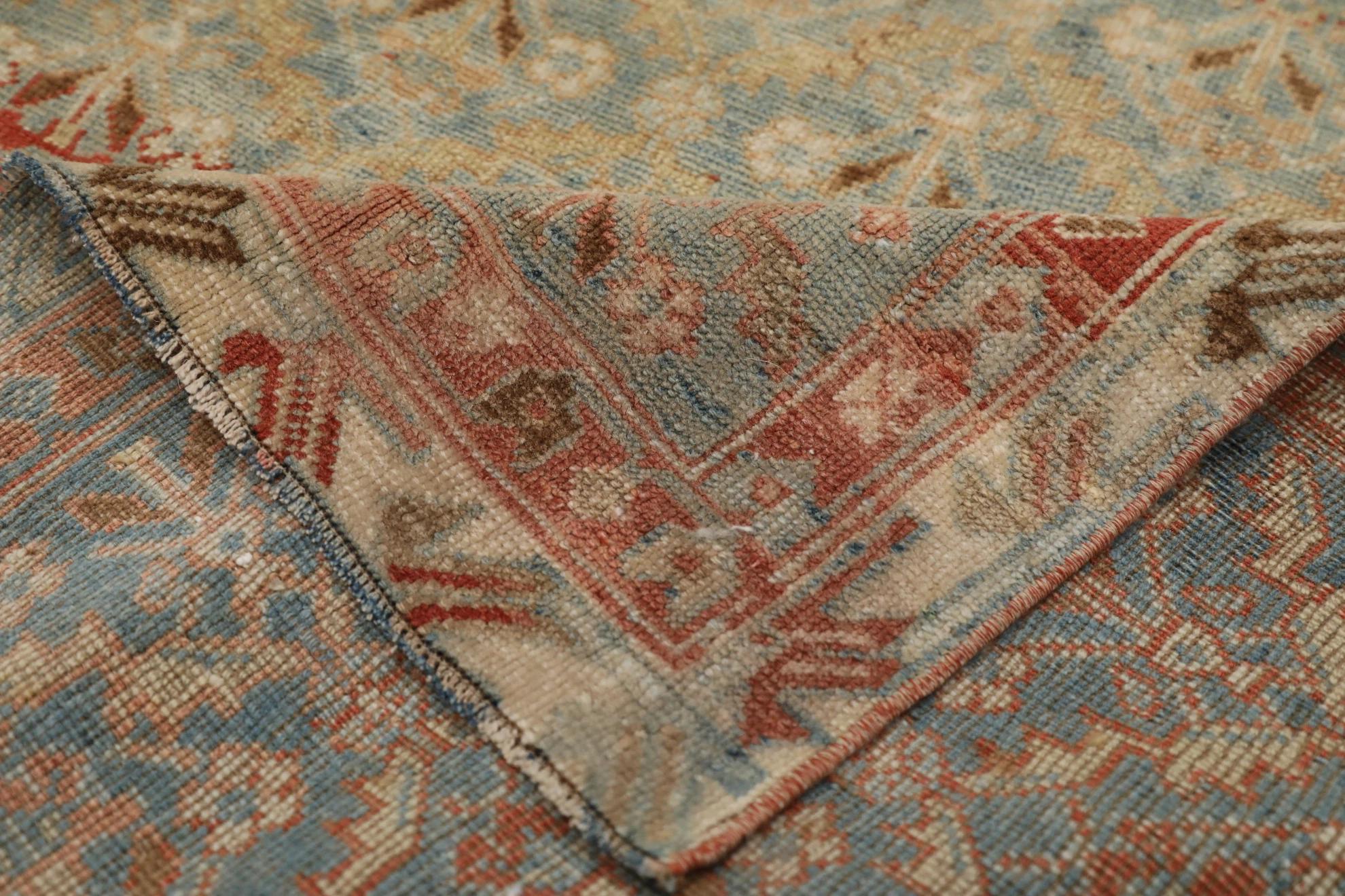 Persische Malayer Läufer Teppich CIRCA 1880 - Wolle Blau Rot Gelb Design - 99557 im Zustand „Hervorragend“ im Angebot in Dallas, TX