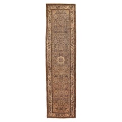 Vintage Persian Malayer Runner Rug - Wool Brown Green Ivory 73581