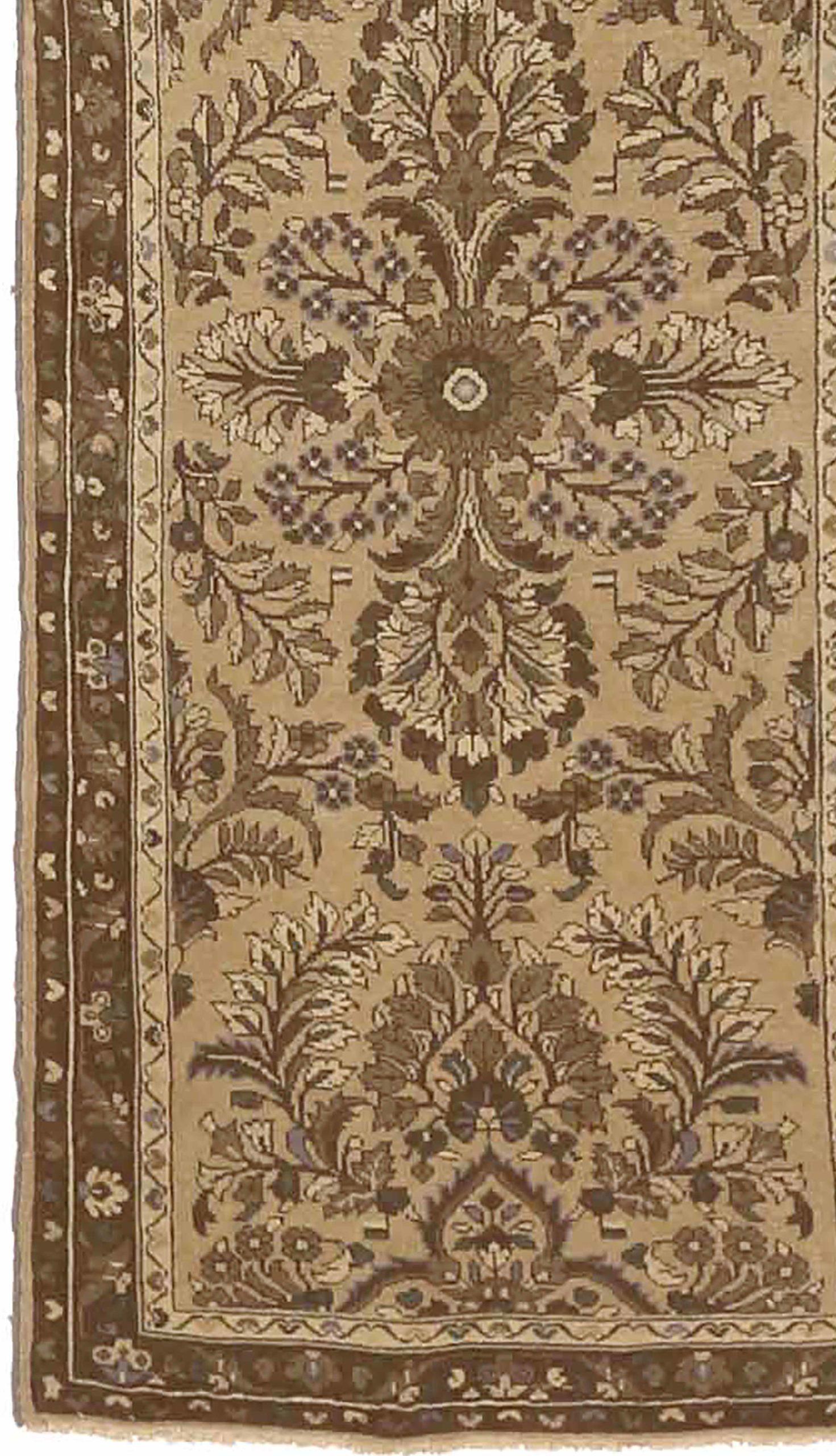 Persischer Malayer Läufer Teppich - Wolle Brown Elfenbein 73588 (Asiatisch) im Angebot