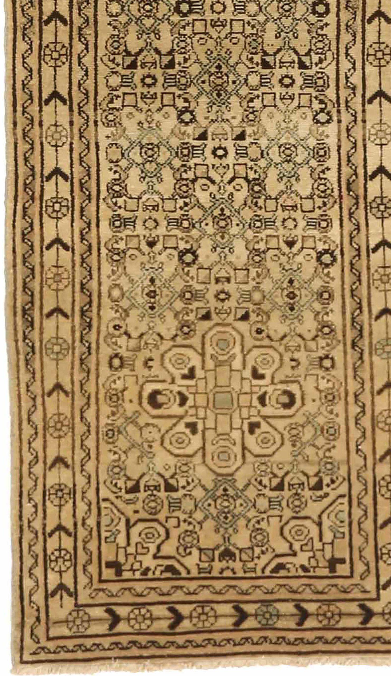 Persischer Malayer Läufer Teppich - Wolle Brown Elfenbein 73834 (Asiatisch) im Angebot