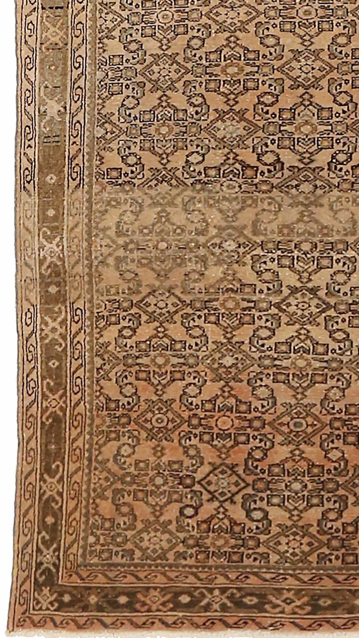 Persischer Malayer Läufer Teppich - Wolle Brown Elfenbein 73988 (Asiatisch) im Angebot