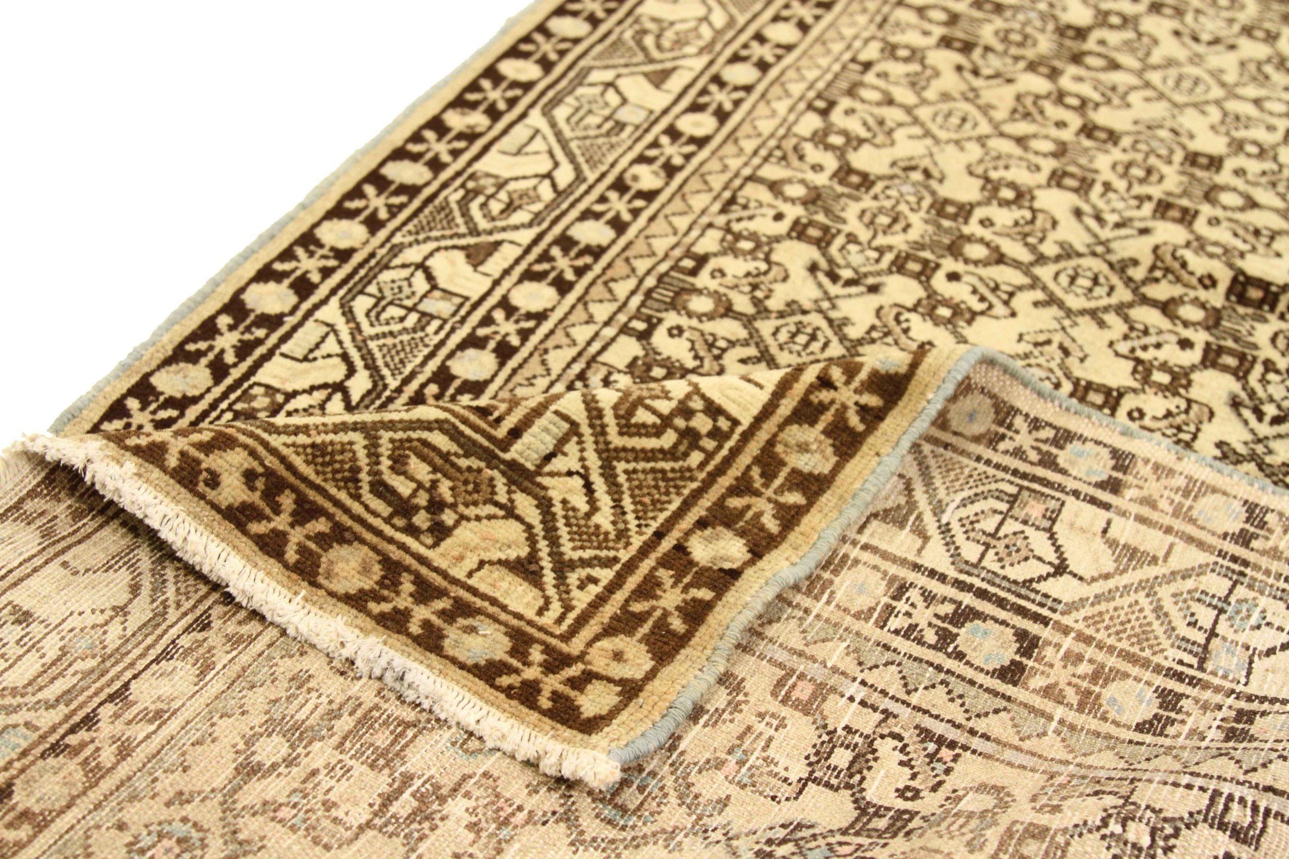 Asian Persian Malayer Runner Rug - Wool Brown Ivory 73989 For Sale