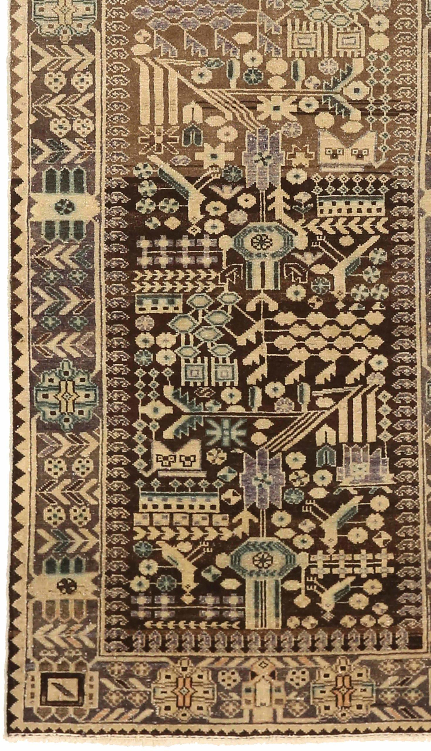 Persischer Malayer Läufer Teppich - Wolle Brown Elfenbein 73998 (Asiatisch) im Angebot