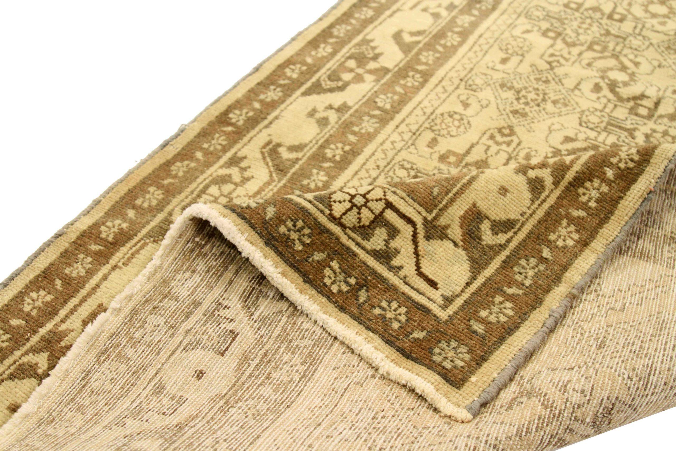 Persischer Malayer Läufer Teppich - Wolle Brown Elfenbein 74055 (Asiatisch) im Angebot