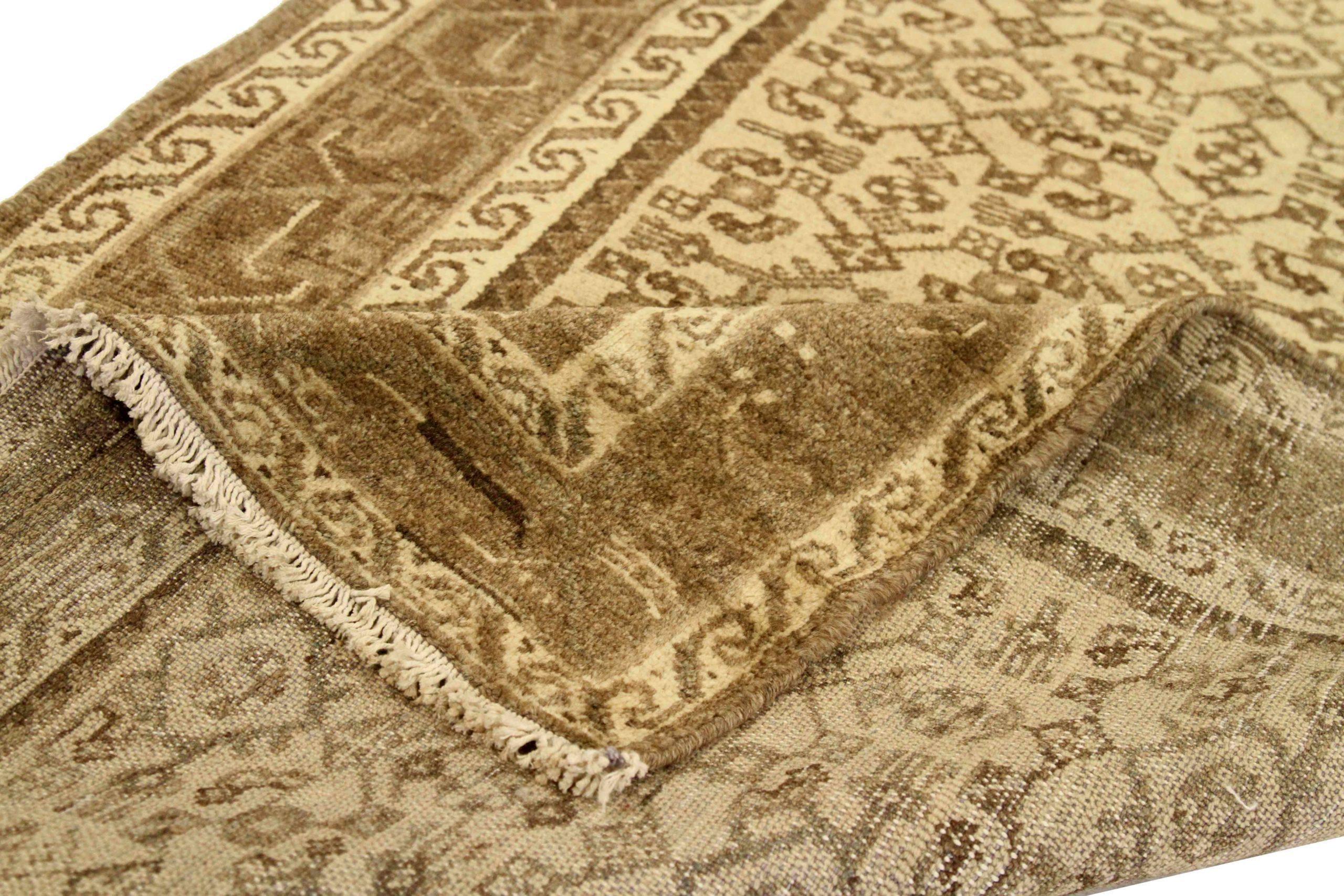 Asian Persian Malayer Runner Rug - Wool Brown Ivory 74061 For Sale