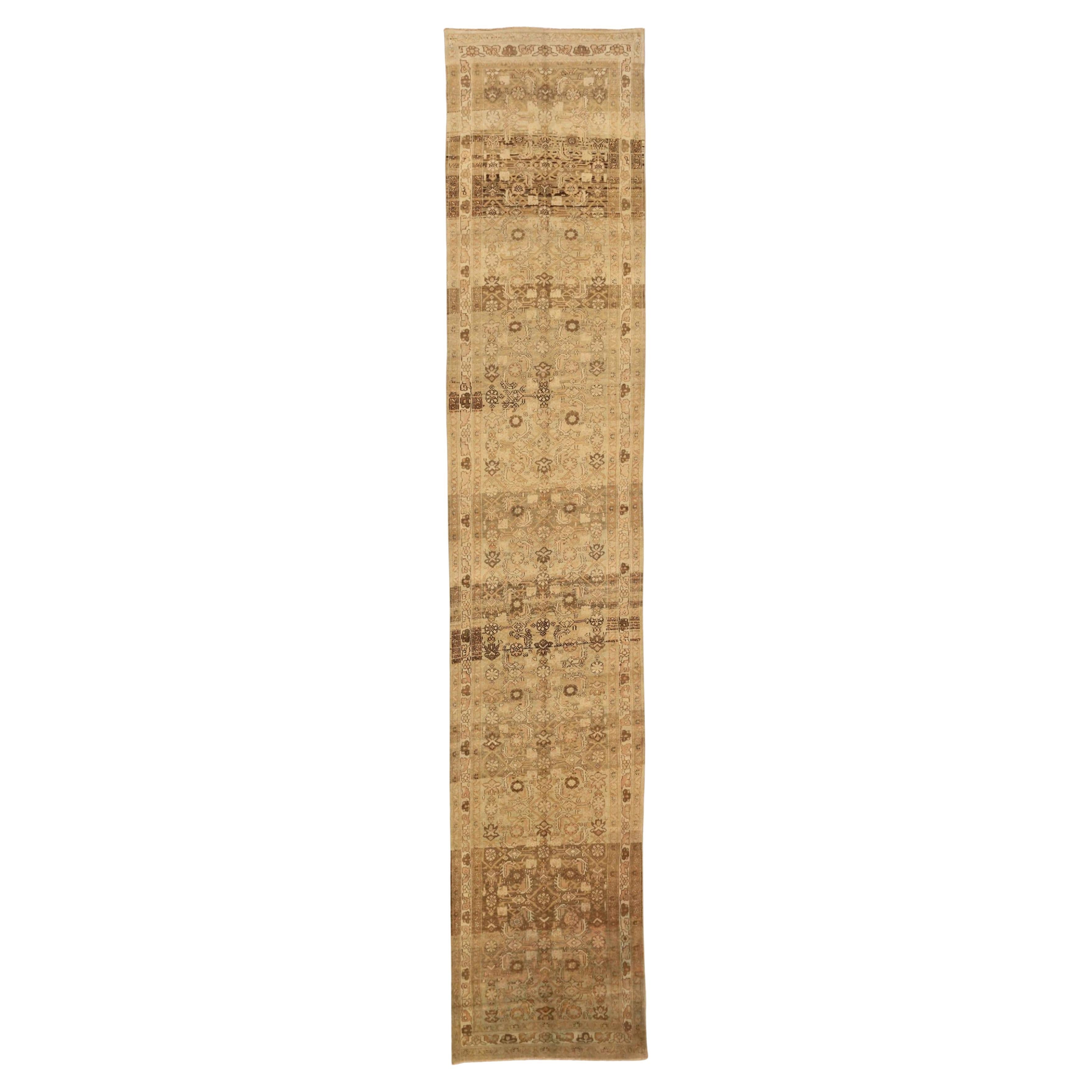 Persischer Malayer Läufer Teppich - Wolle Braun Elfenbein Design - 75526