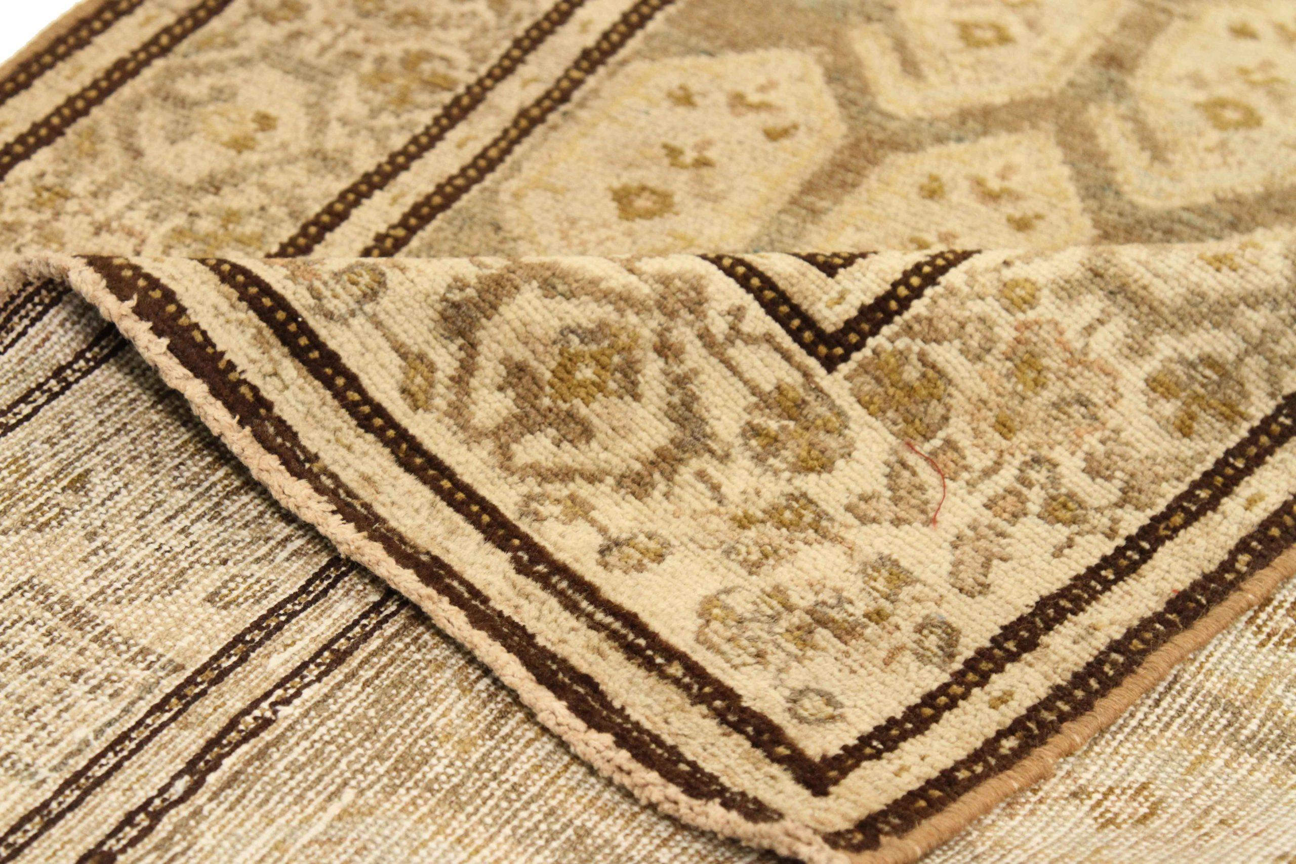 Persischer Malayer Läufer Teppich - Wolle Braun Elfenbein Design - 75540 (Asiatisch) im Angebot